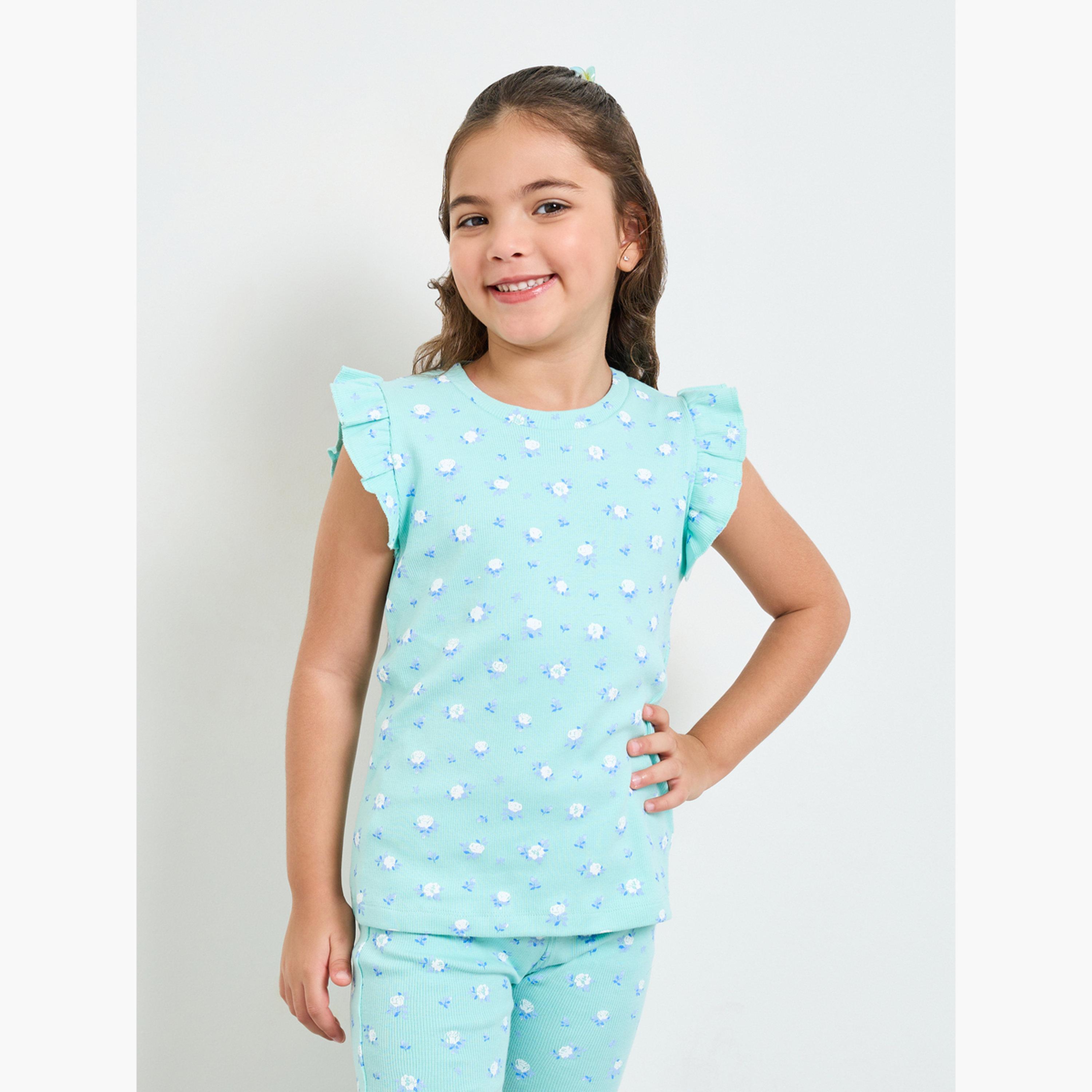 Styli Pack of 2 - Round Neck Frill Sleeve T-Shirt-girls-clothing-tshirts-image-2