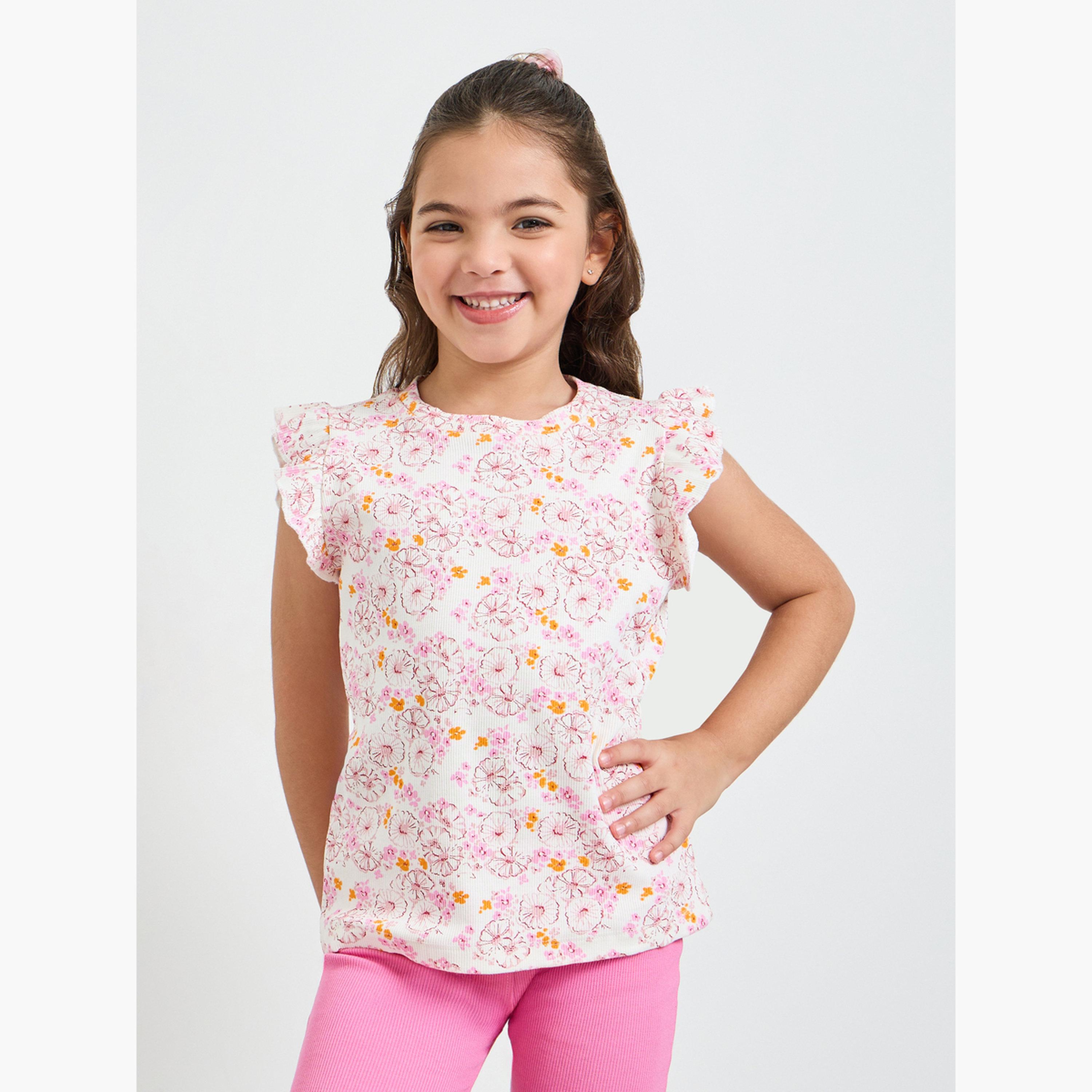 Styli Pack of 2 - Round Neck Frill Sleeve T-Shirt-girls-clothing-tshirts-image-2