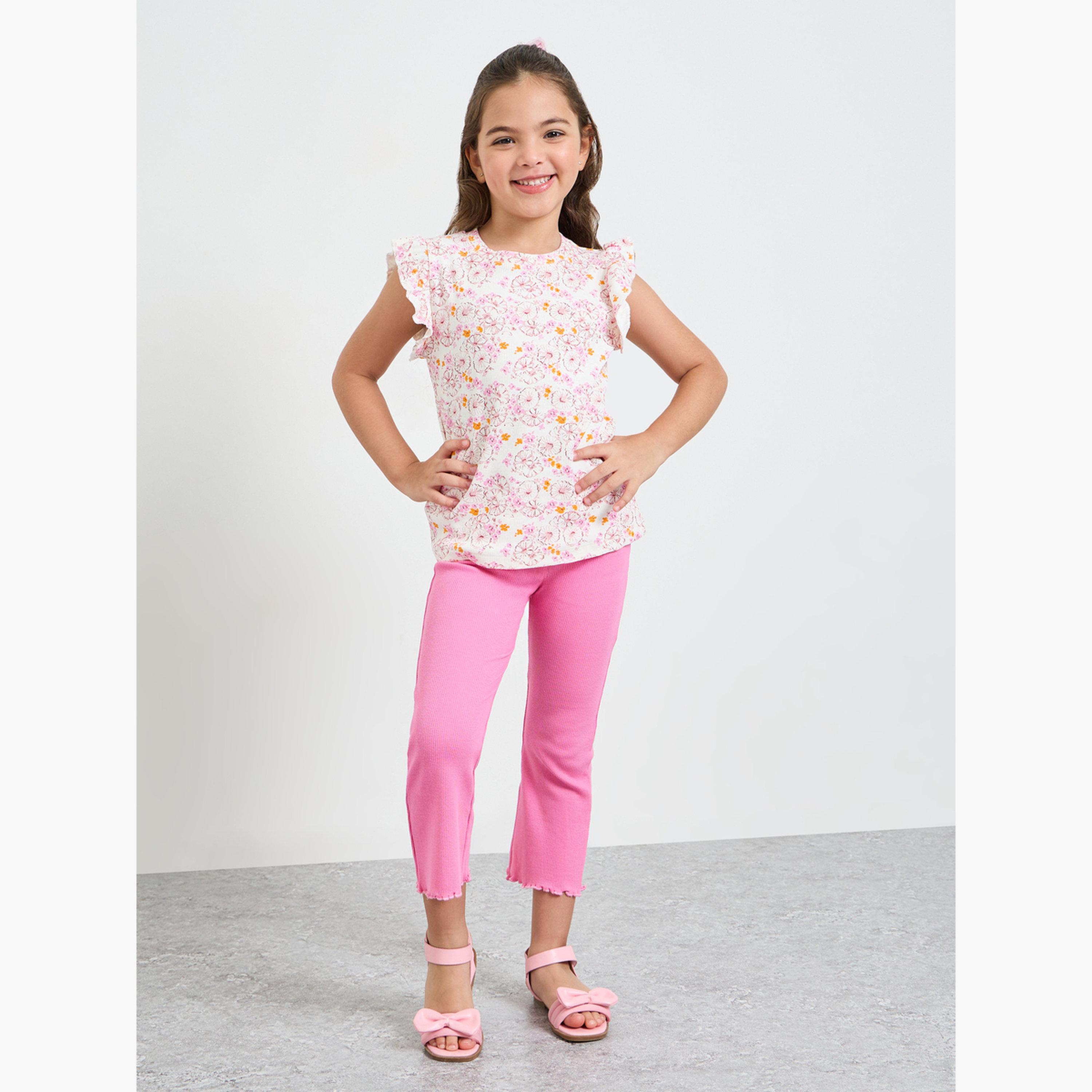 Styli Pack of 2 - Round Neck Frill Sleeve T-Shirt-girls-clothing-tshirts-image-3