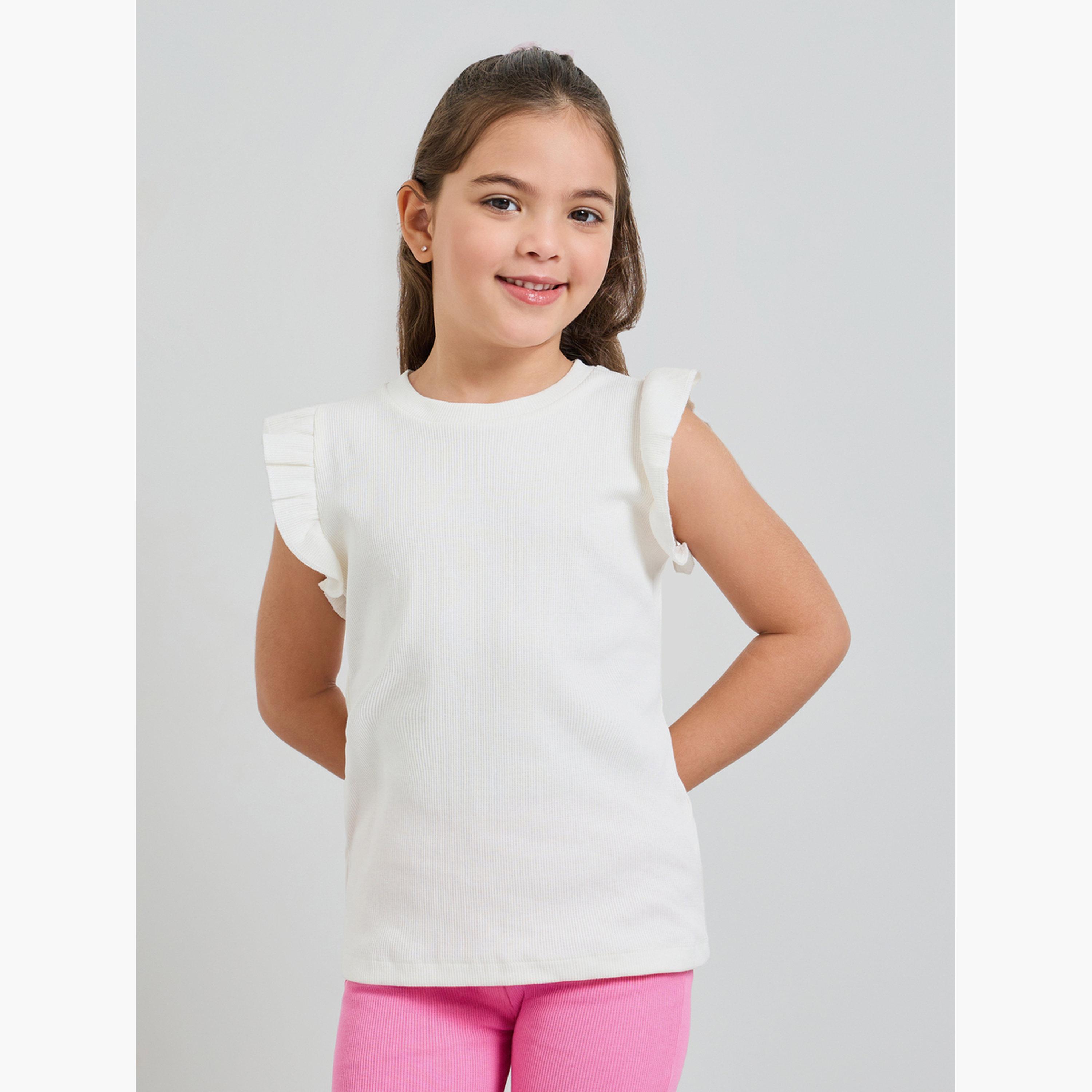 Styli Pack of 2 - Round Neck Frill Sleeve T-Shirt-girls-clothing-tshirts-image-4