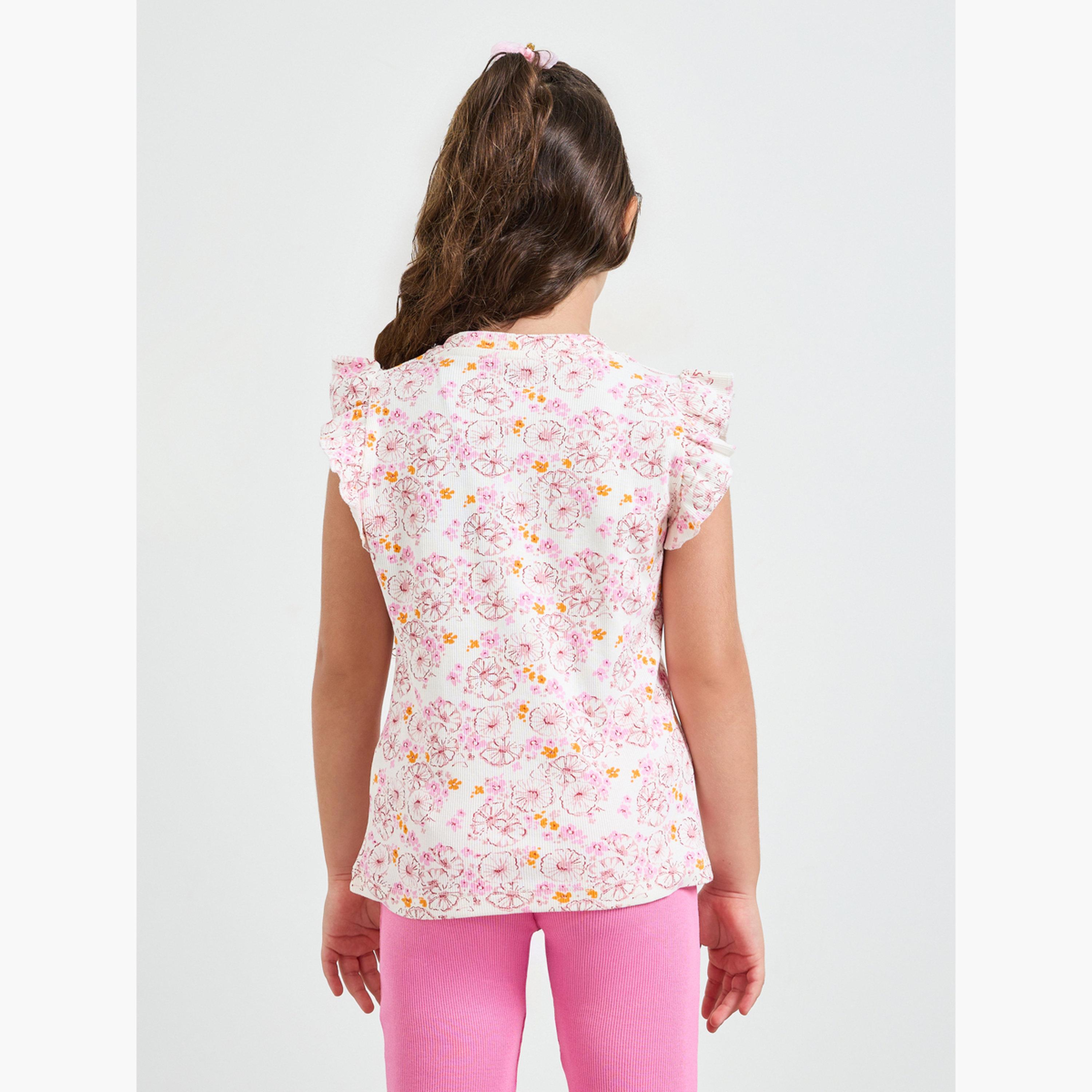 Styli Pack of 2 - Round Neck Frill Sleeve T-Shirt-girls-clothing-tshirts-image-5