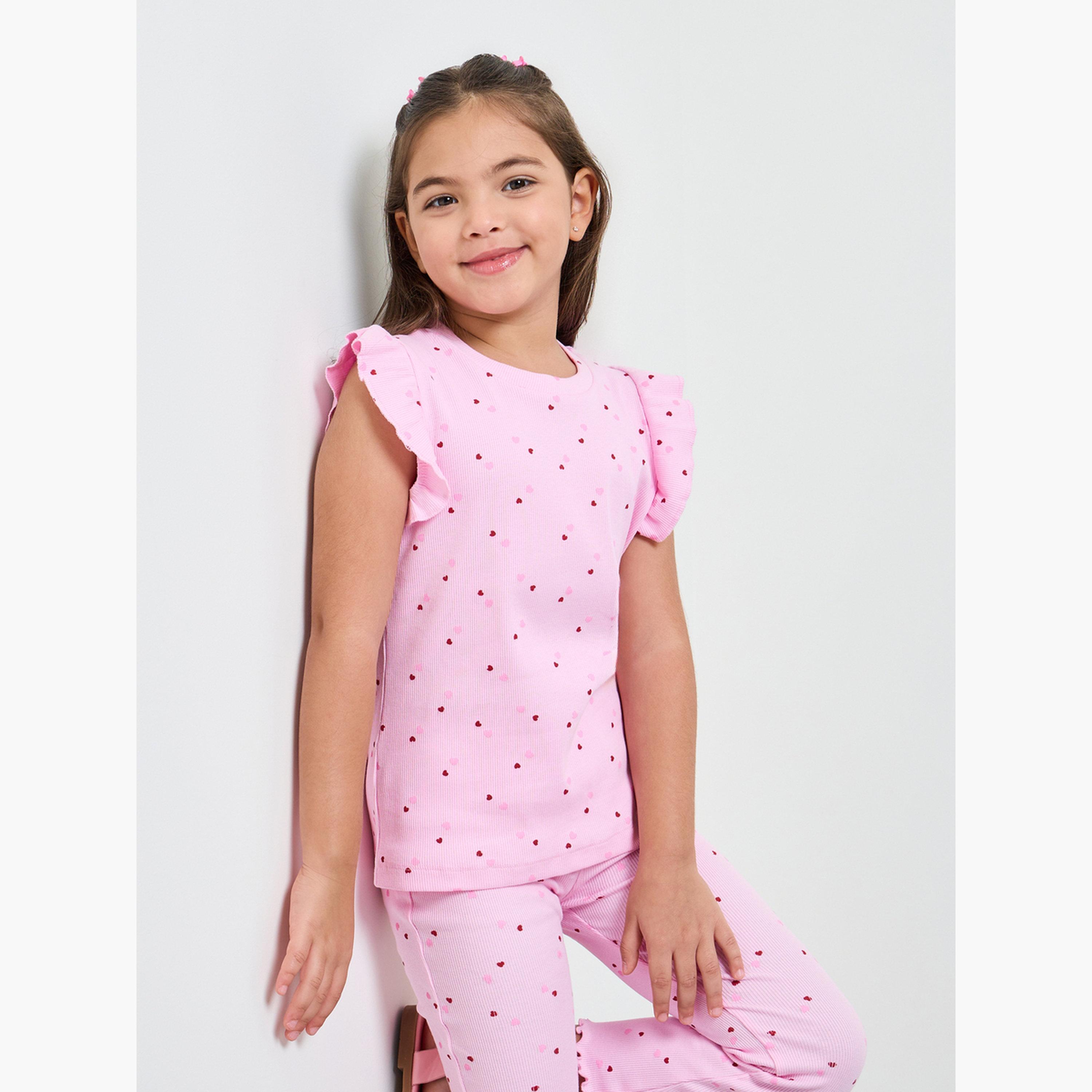عبوة من قطعتين تيشيرت بياقة دائرية وأكمام بكشكش-girls-clothing-tshirts-image-2