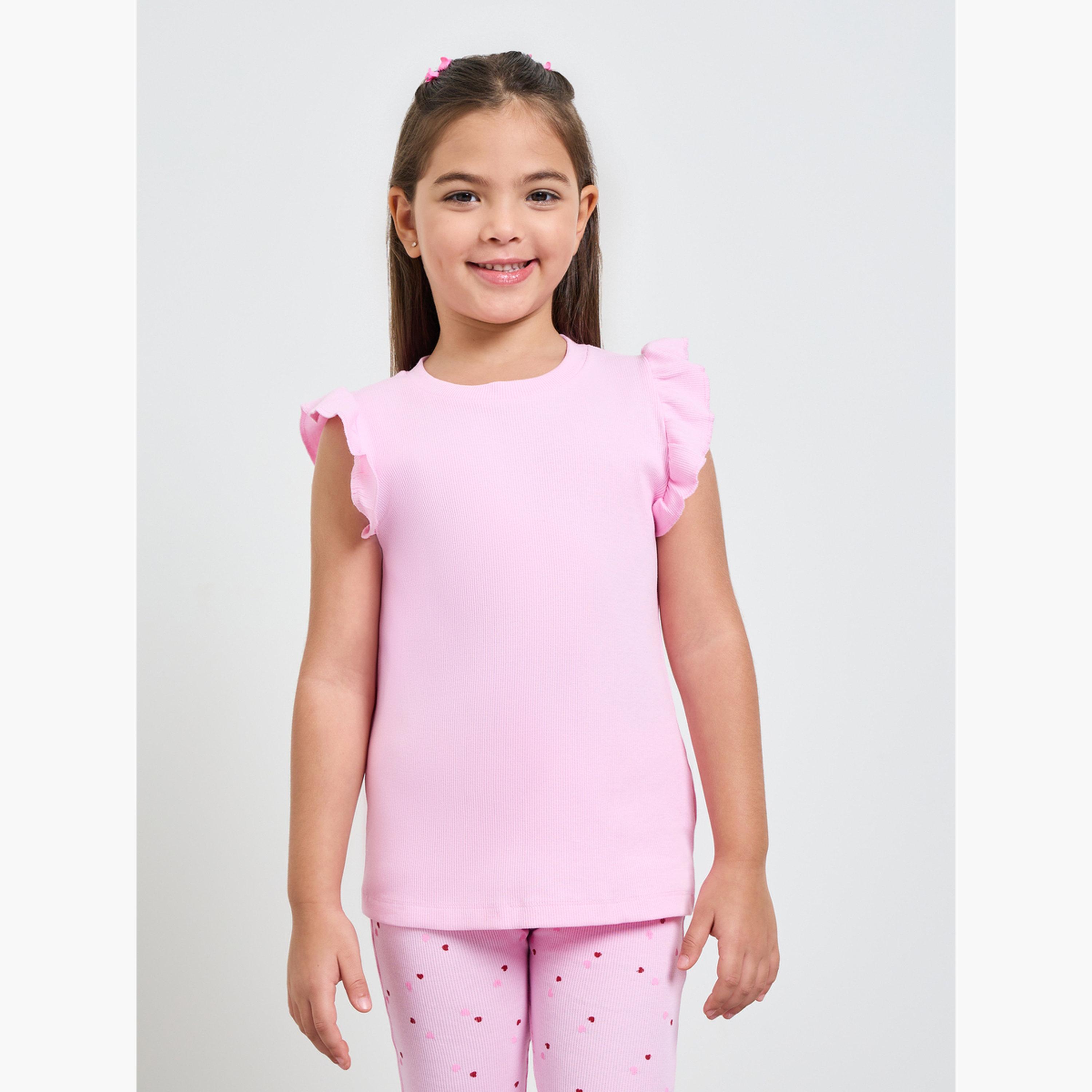 Styli Pack of 2 - Round Neck Frill Sleeve T-Shirt-girls-clothing-tshirts-image-5