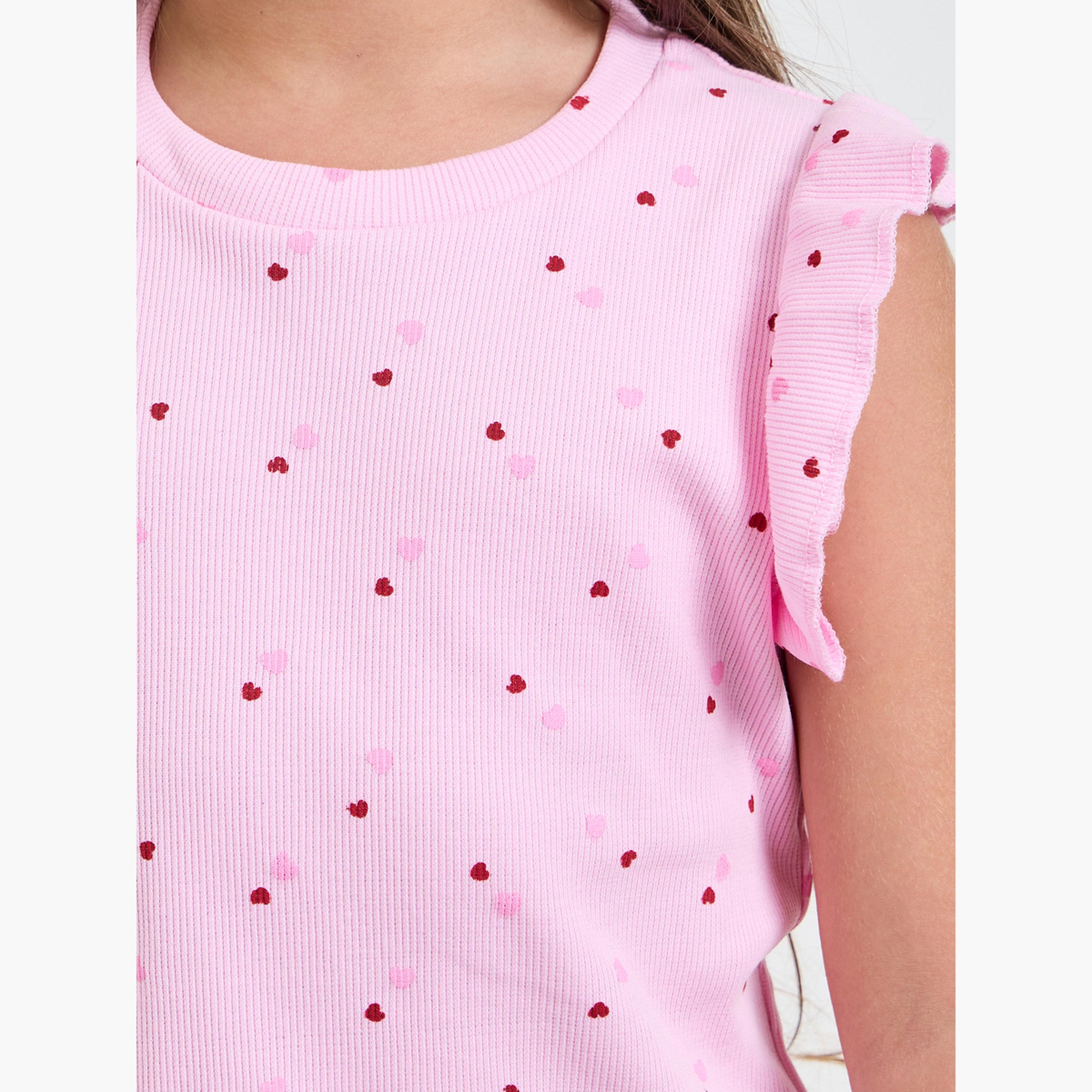 عبوة من قطعتين تيشيرت بياقة دائرية وأكمام بكشكش-girls-clothing-tshirts-image-6