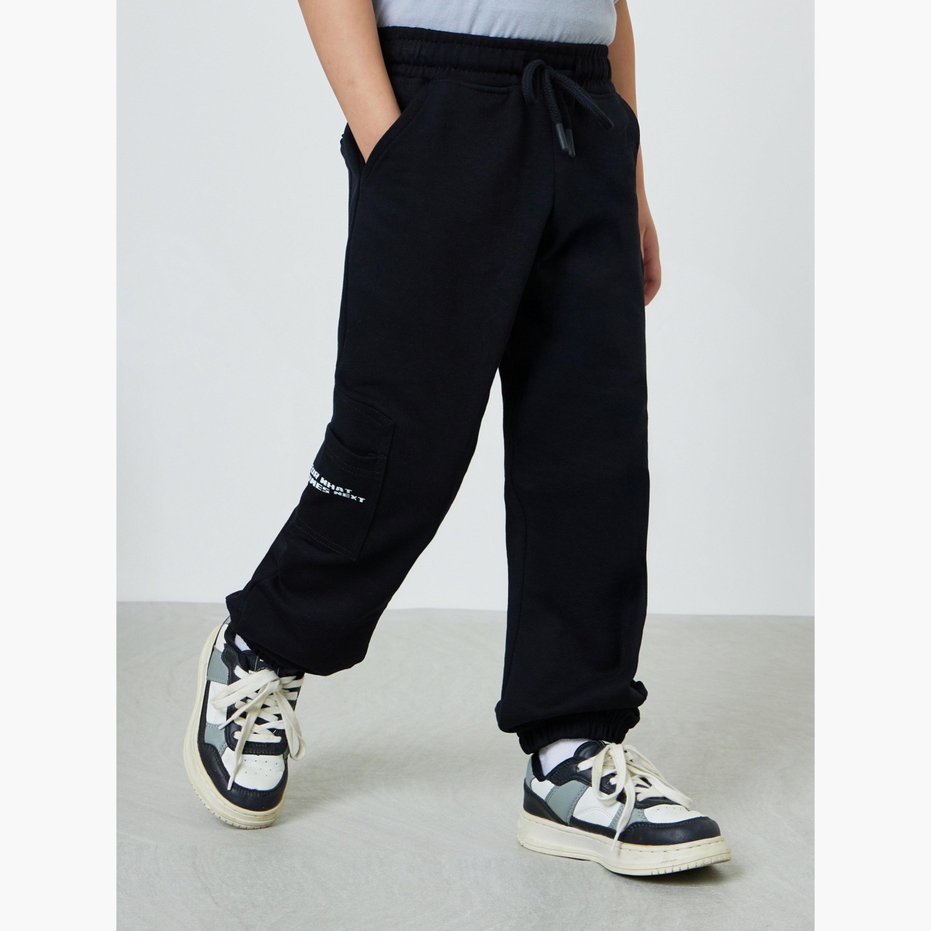 Styli Kids Black Cotton Joggers with Pocket Detail-boys-clothing-bottoms-joggersandtrackpants-image-1