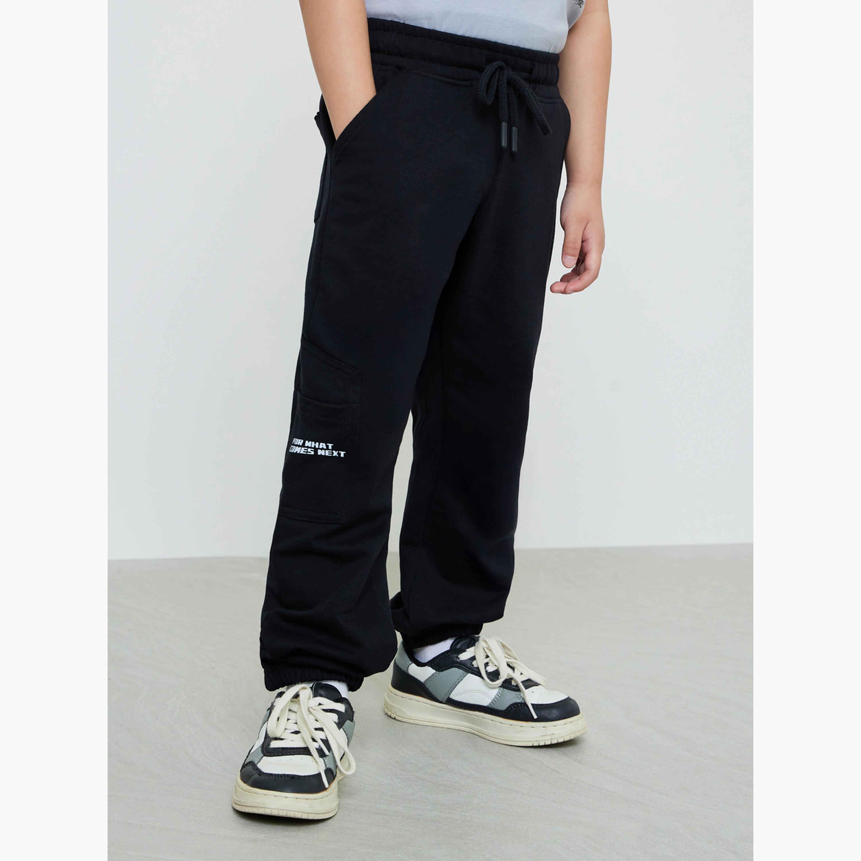 Styli Kids Black Cotton Joggers with Pocket Detail-boys-clothing-bottoms-joggersandtrackpants-image-3