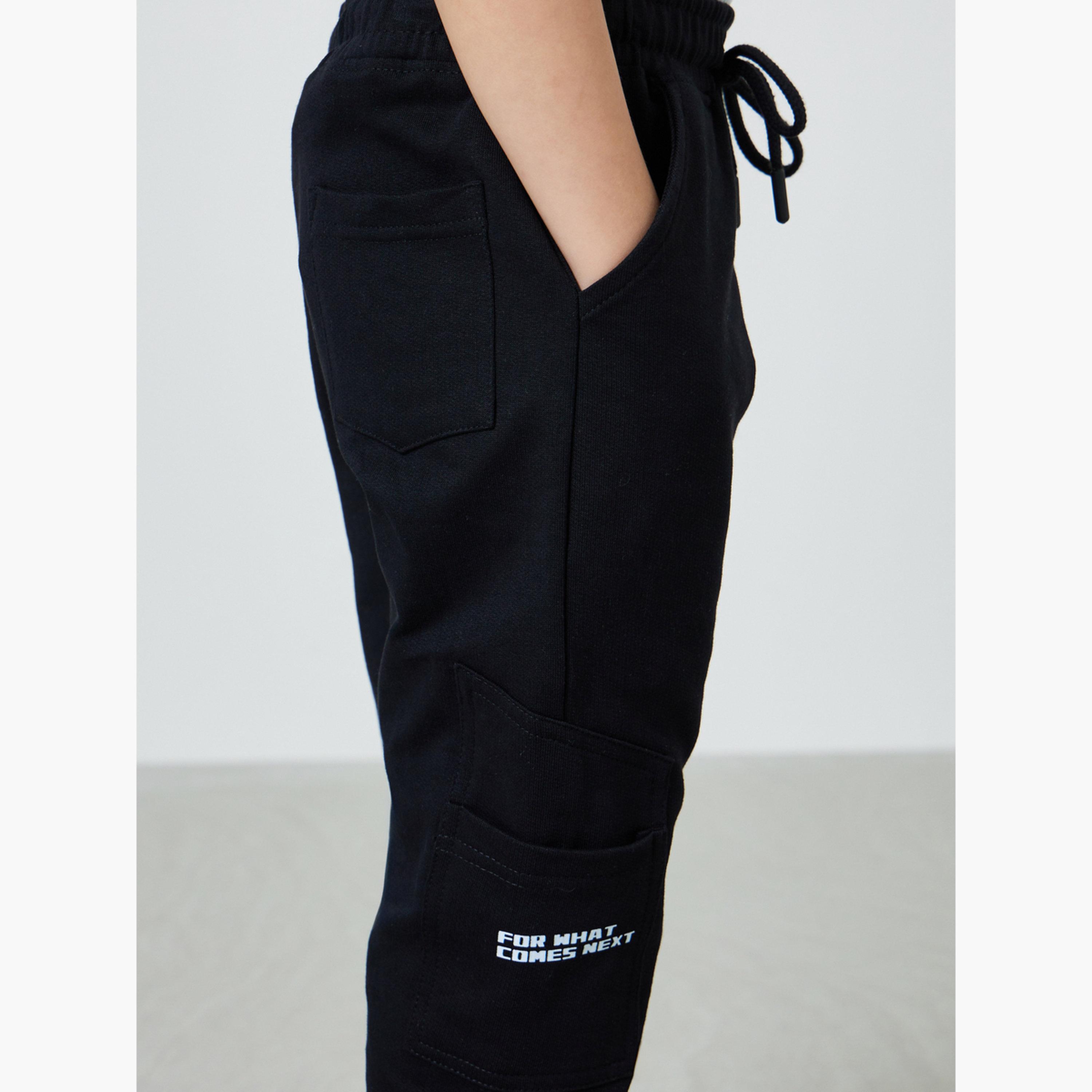 Styli Kids Black Cotton Joggers with Pocket Detail-boys-clothing-bottoms-joggersandtrackpants-image-4