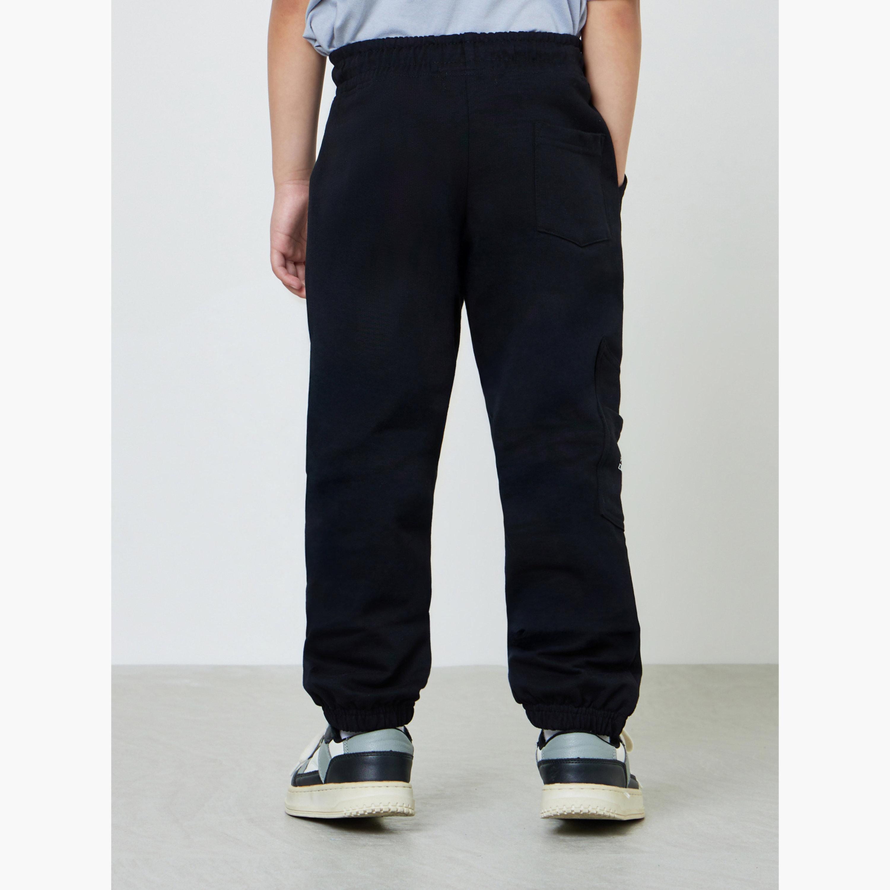 Styli Kids Black Cotton Joggers with Pocket Detail-boys-clothing-bottoms-joggersandtrackpants-image-5