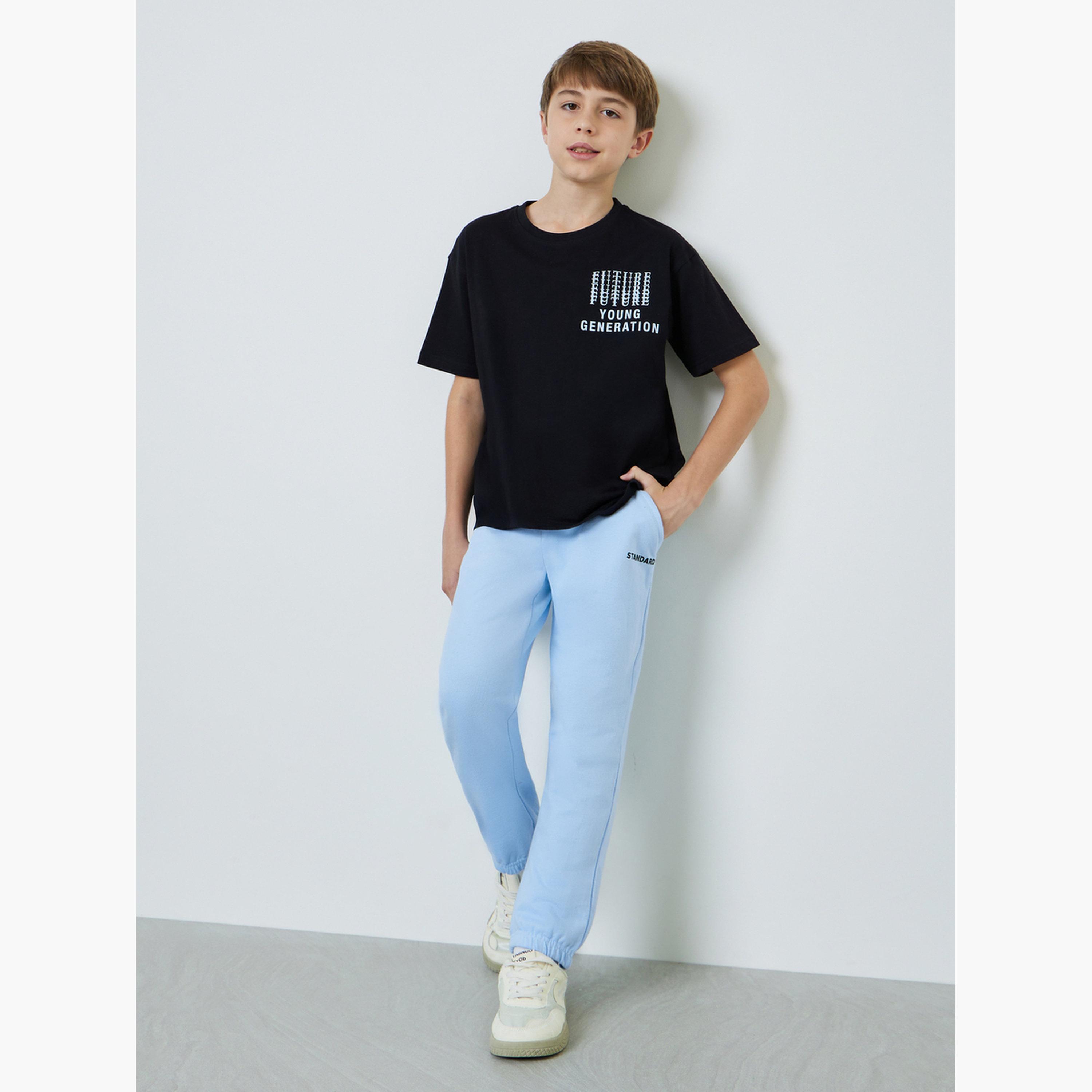 Styli Teen Boys Text Print Cuffed Joggers-boys-clothing-bottoms-joggersandtrackpants-image-2