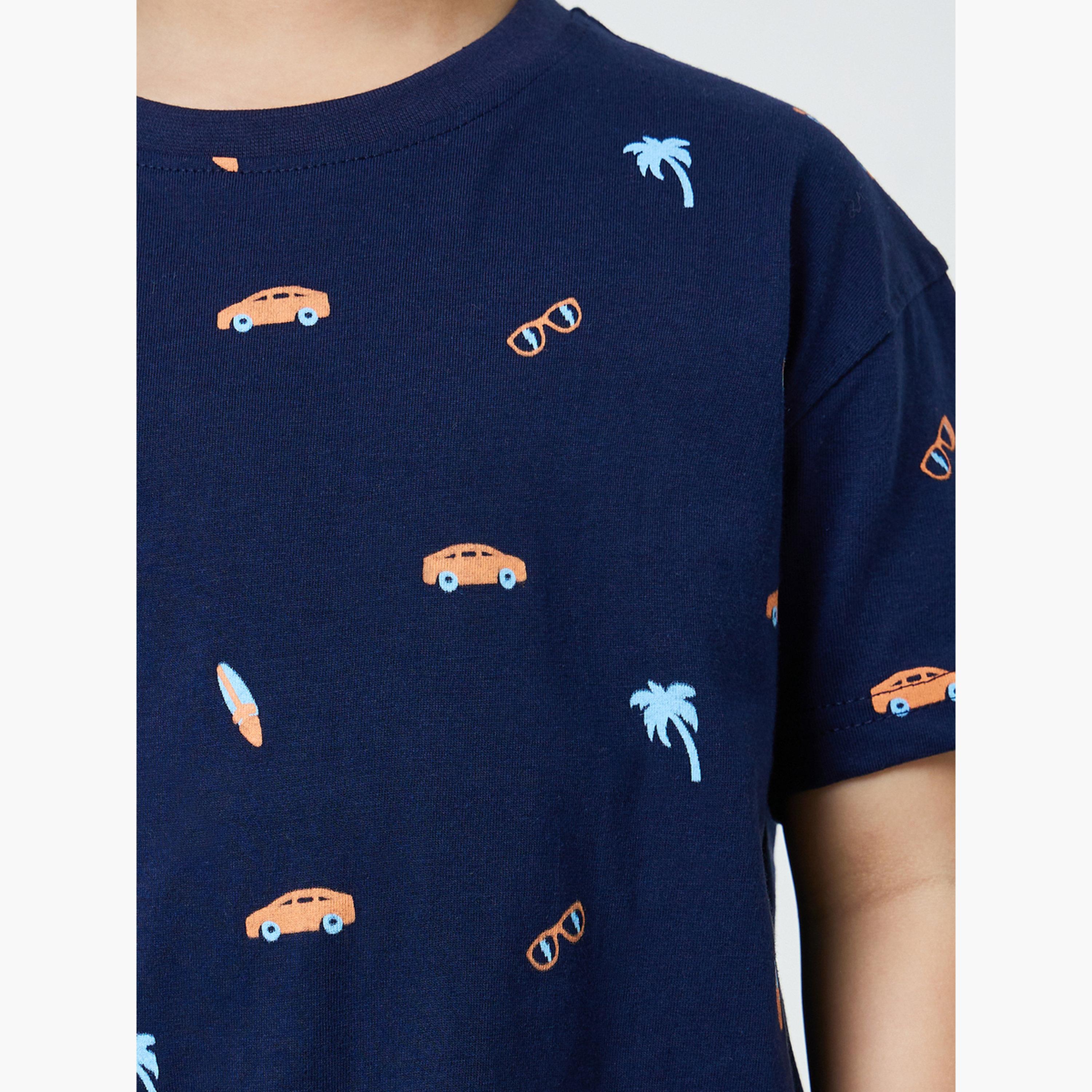 Styli Boys Blue Printed Cotton Oversized T-Shirt-boys-clothing-tshirtsandpolos-image-4