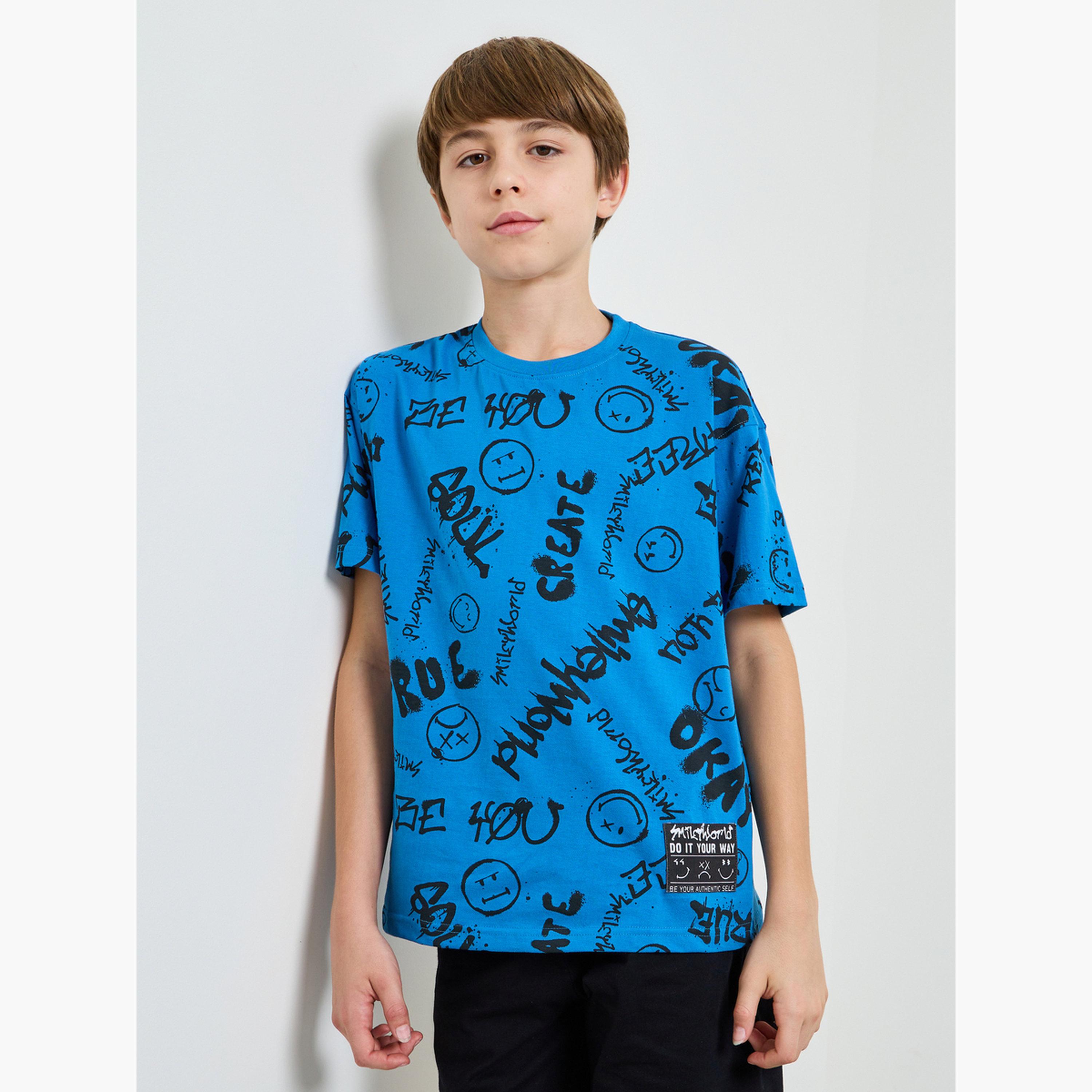 Styli Teen Boys Cotton Emoji Print T-Shirt-boys-clothing-tshirtsandpolos-image-1