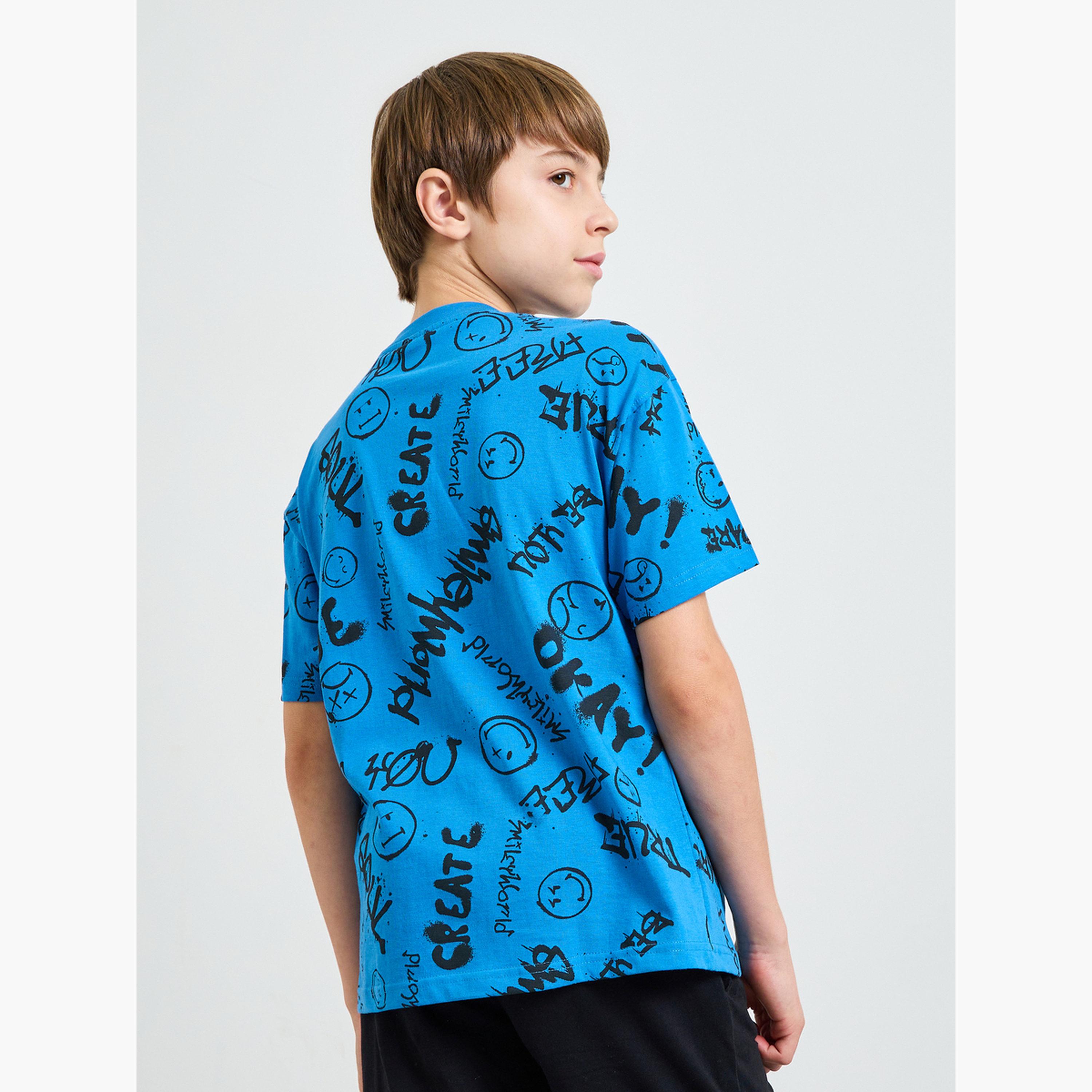 Styli Teen Boys Cotton Emoji Print T-Shirt-boys-clothing-tshirtsandpolos-image-3