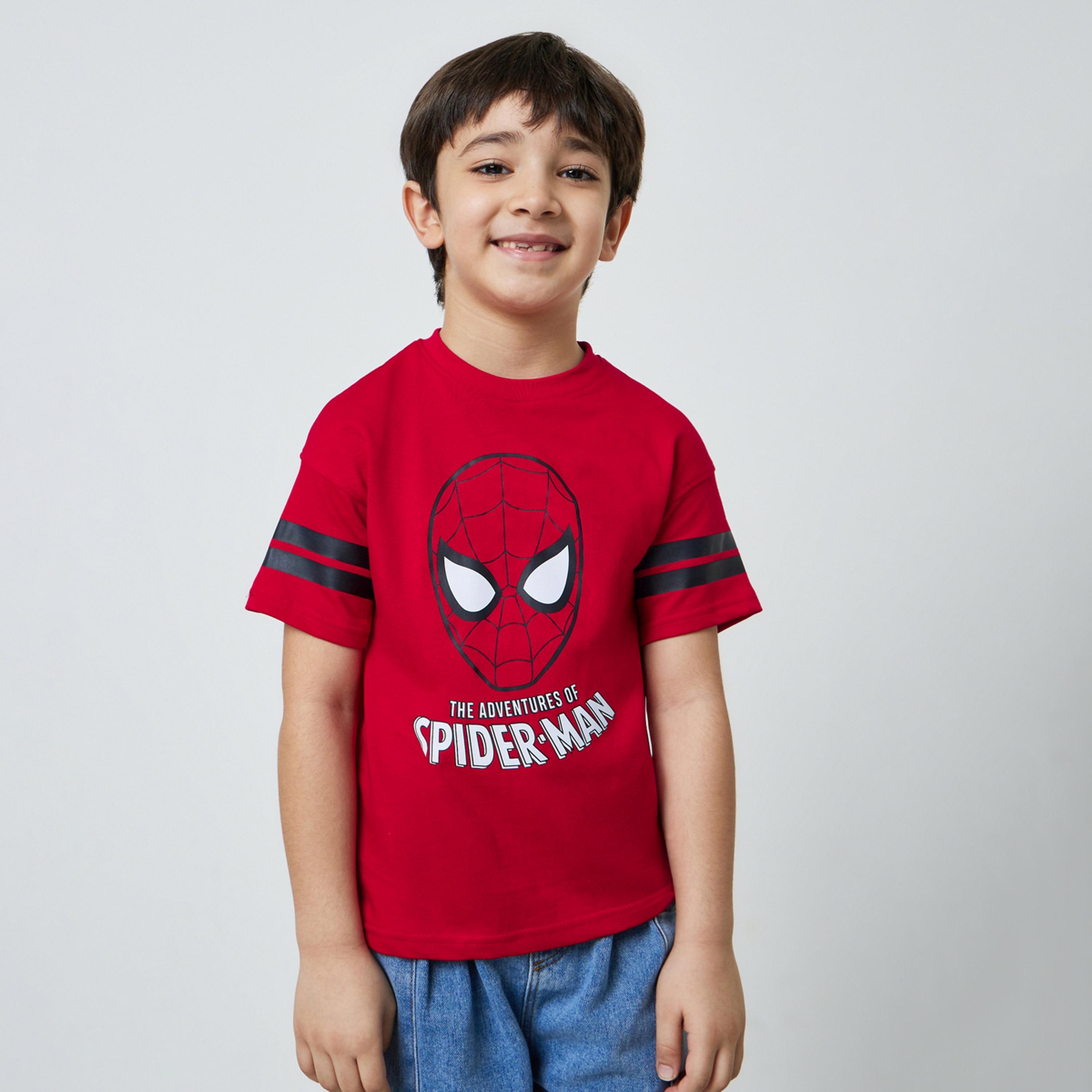 Styli Boys Red Cotton Spider Man Graphic Round Neck T-Shirt-boys-clothing-tshirtsandpolos-image-1