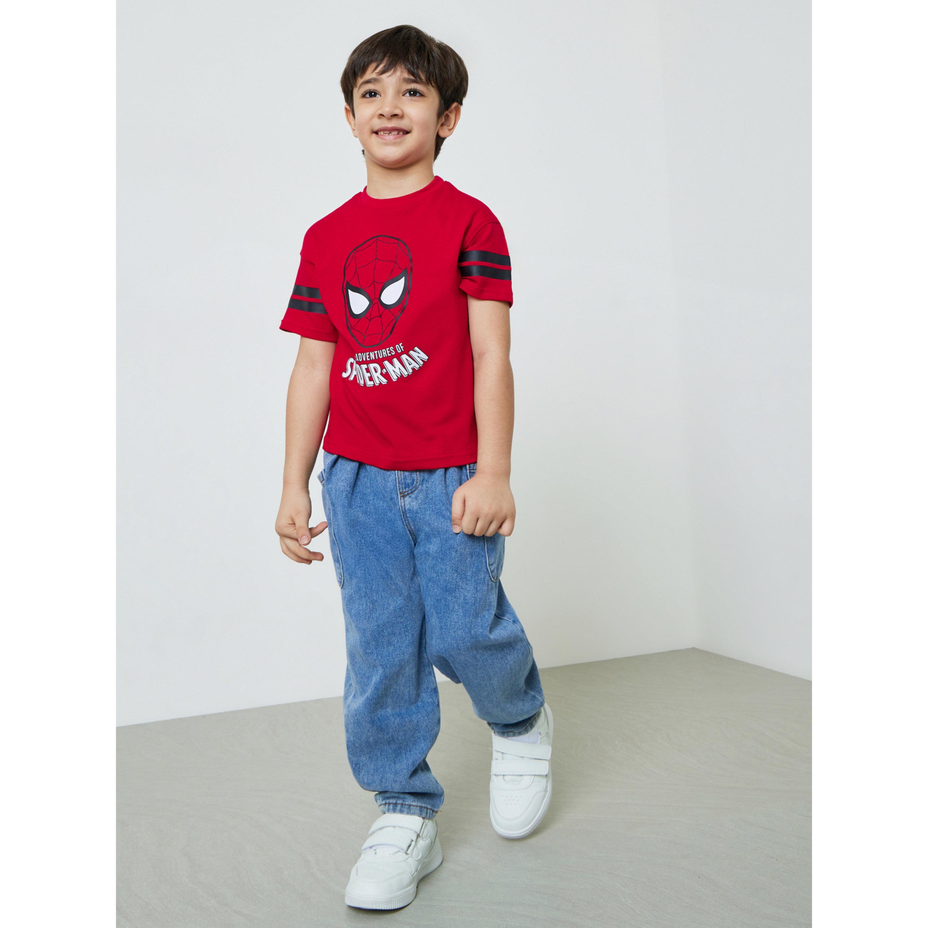 Styli Boys Red Cotton Spider Man Graphic Round Neck T-Shirt-boys-clothing-tshirtsandpolos-image-2