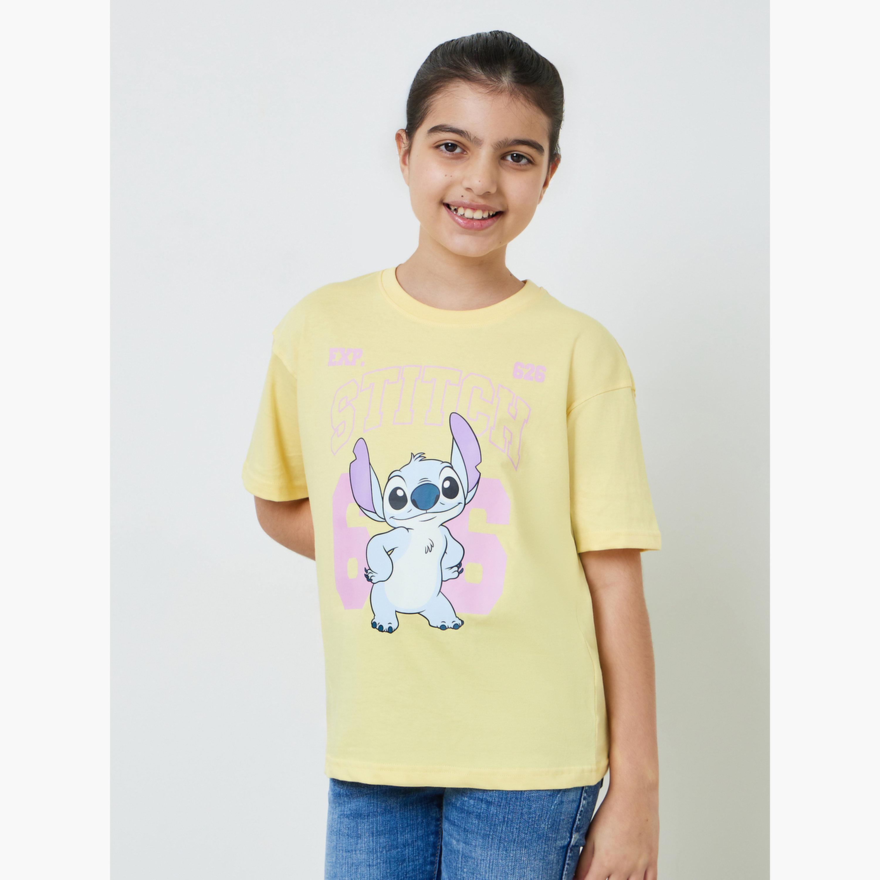 Styli Teen Girls Yellow Lilo and Stitch Oversized T-Shirt-girls-clothing-tshirts-image-1