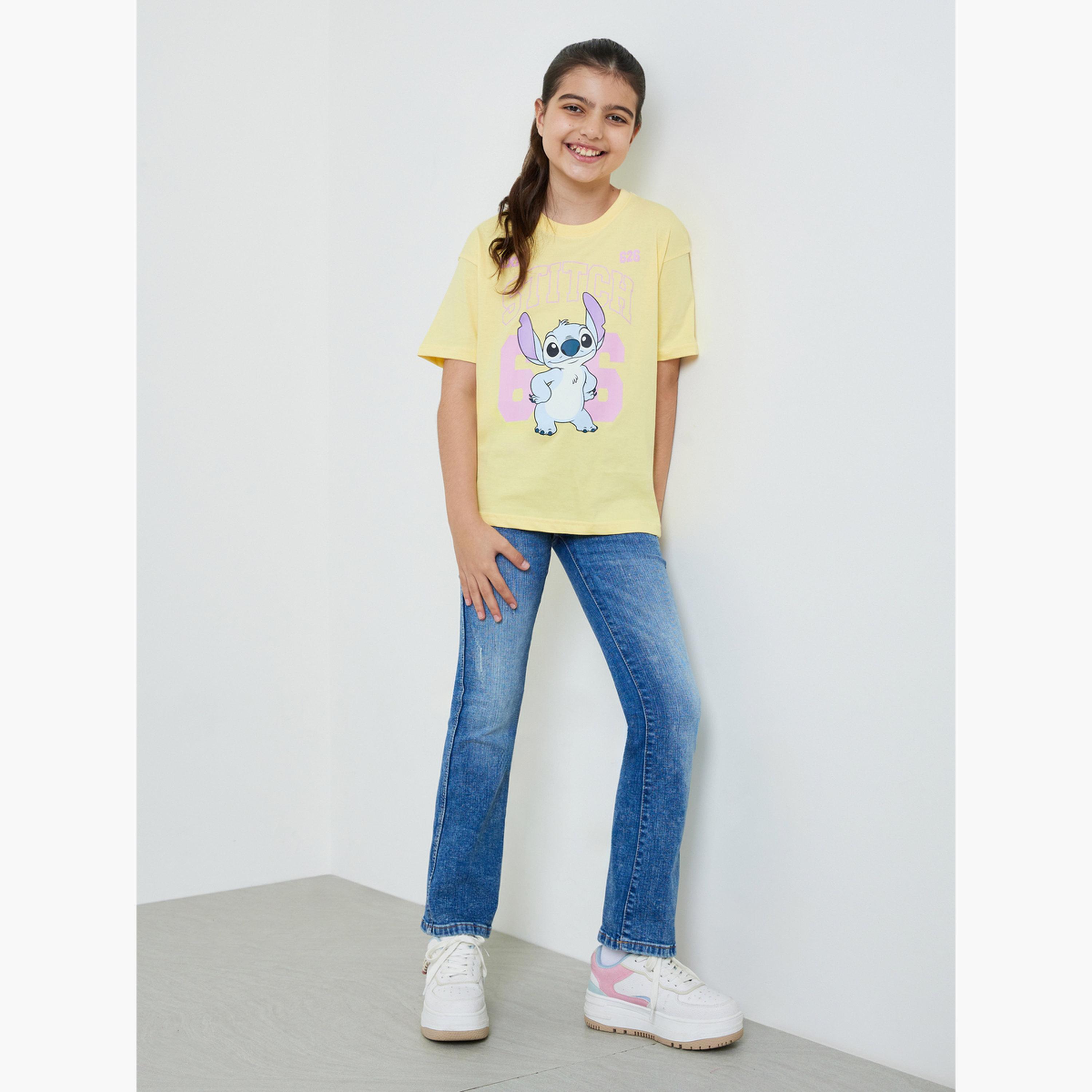 Styli Teen Girls Yellow Lilo and Stitch Oversized T-Shirt-girls-clothing-tshirts-image-2