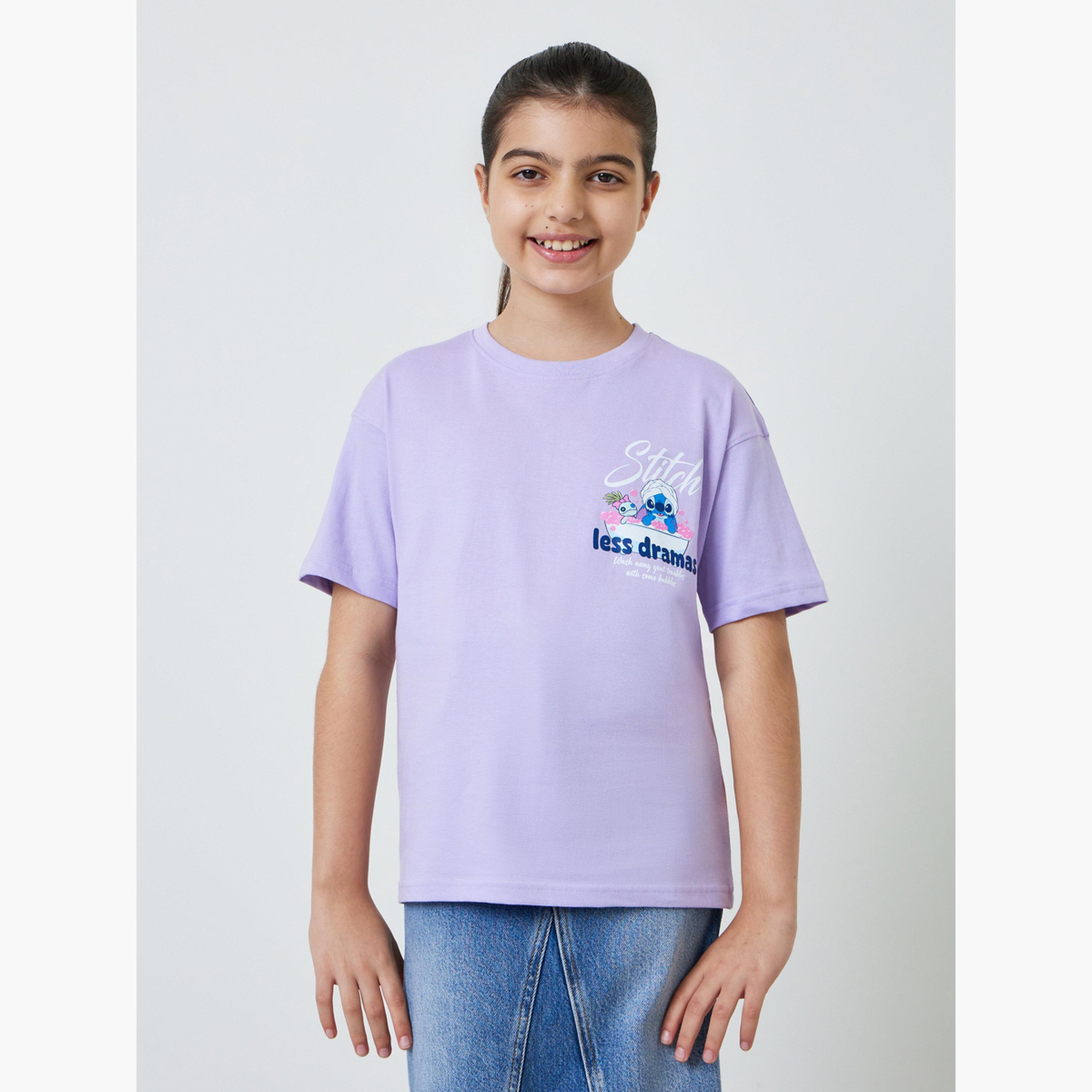 Styli Teen Girls Lilac Lilo and Stitch Oversized T-Shirt-girls-clothing-tshirts-image-1