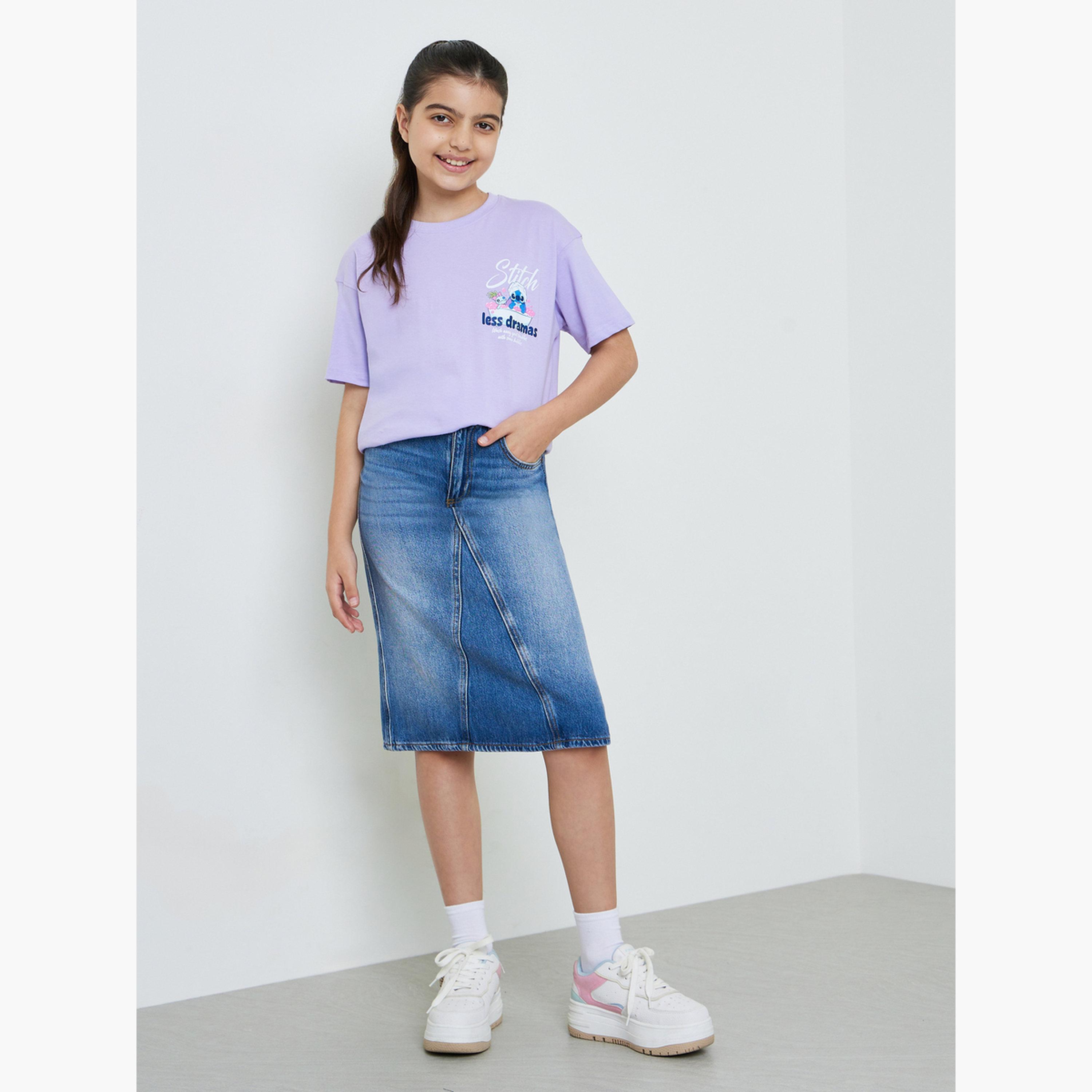 Styli Teen Girls Lilac Lilo and Stitch Oversized T-Shirt-girls-clothing-tshirts-image-2