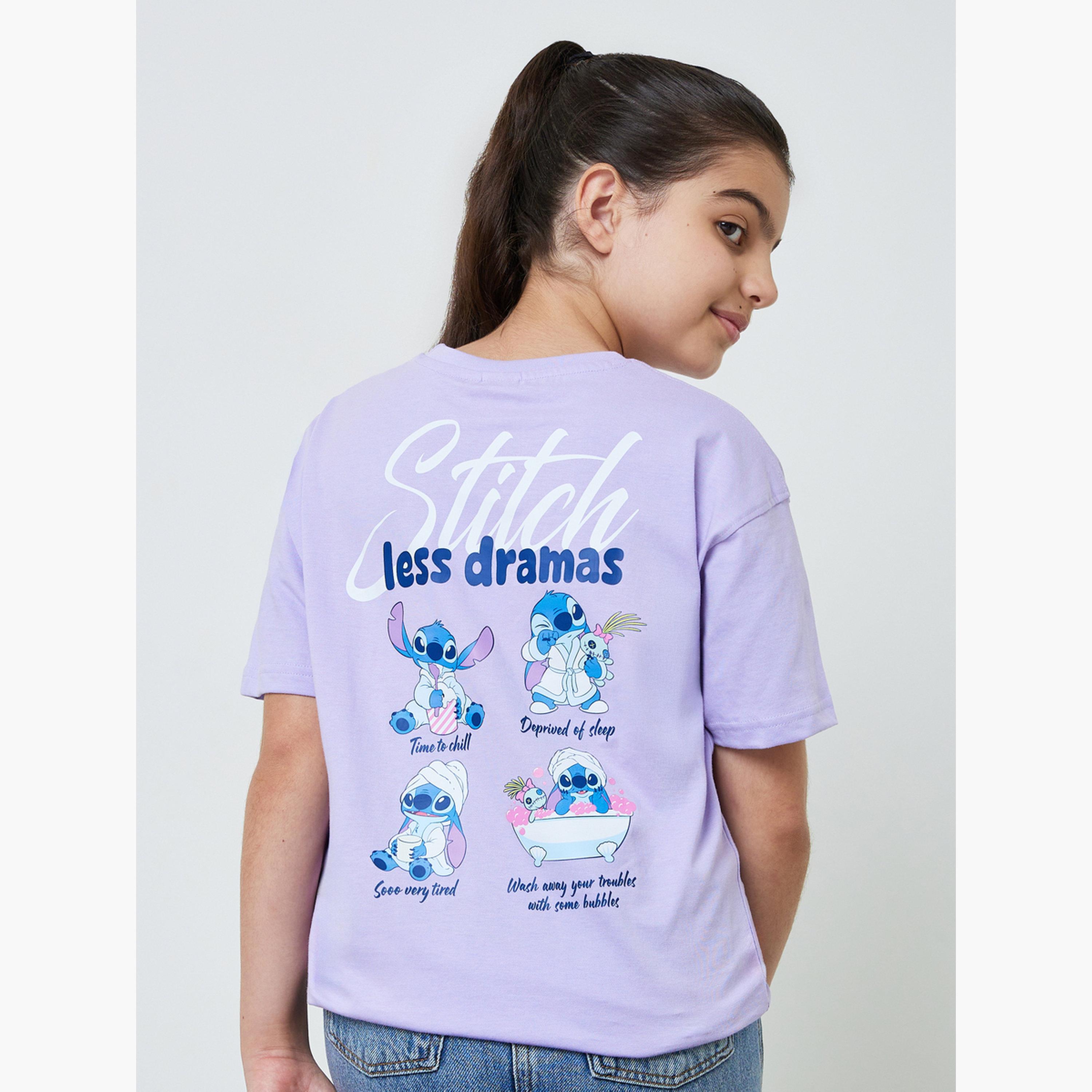 Styli Teen Girls Lilac Lilo and Stitch Oversized T-Shirt-girls-clothing-tshirts-image-3