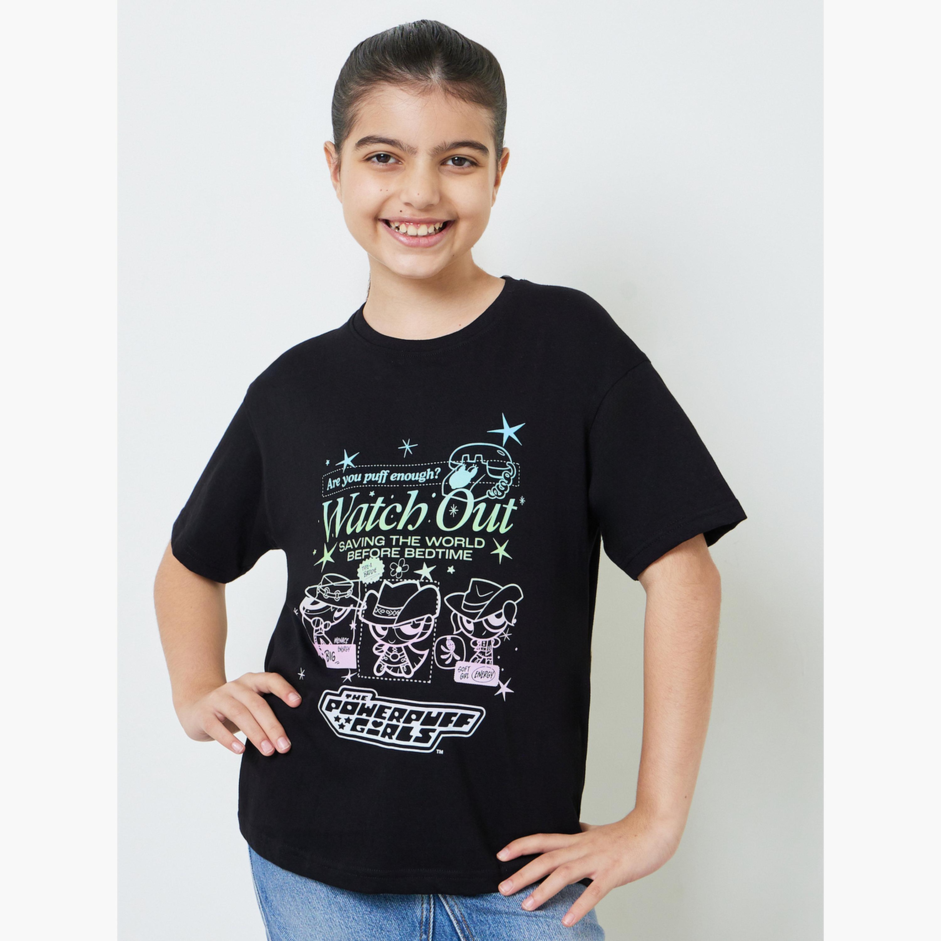 ستايلي - تيشيرت أسود فضفاض للفتيات المراهقات من سلسلة فتيات القوة-girls-clothing-tshirts-image-1