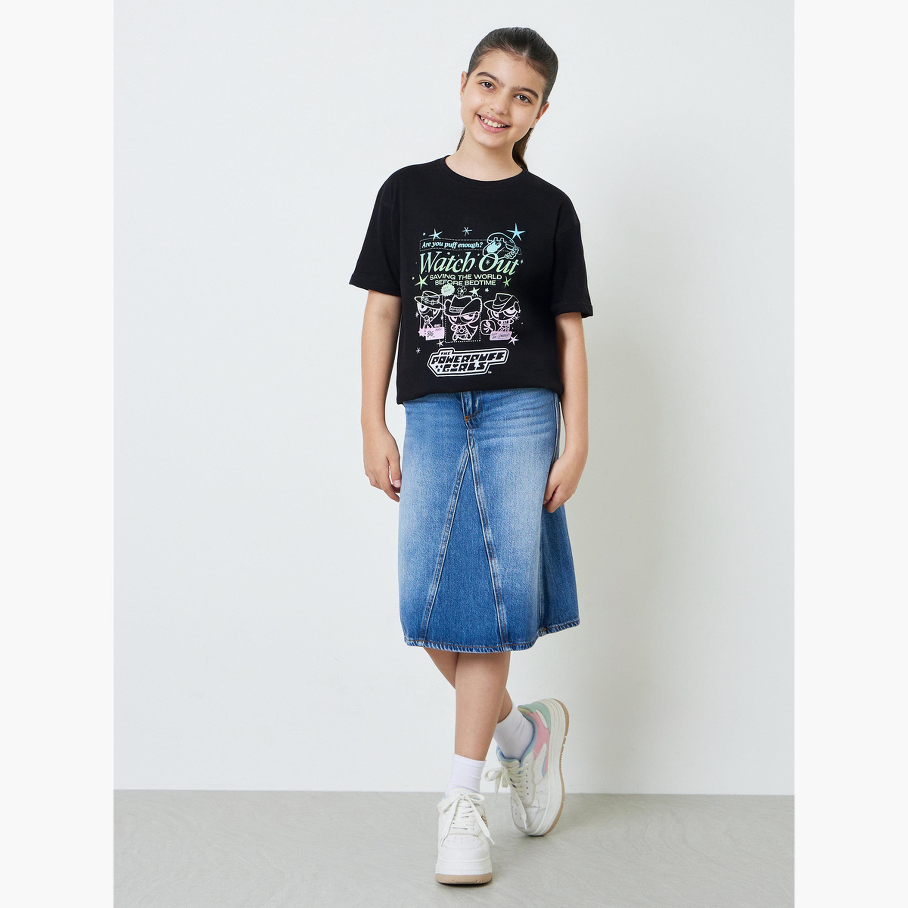 ستايلي - تيشيرت أسود فضفاض للفتيات المراهقات من سلسلة فتيات القوة-girls-clothing-tshirts-image-2