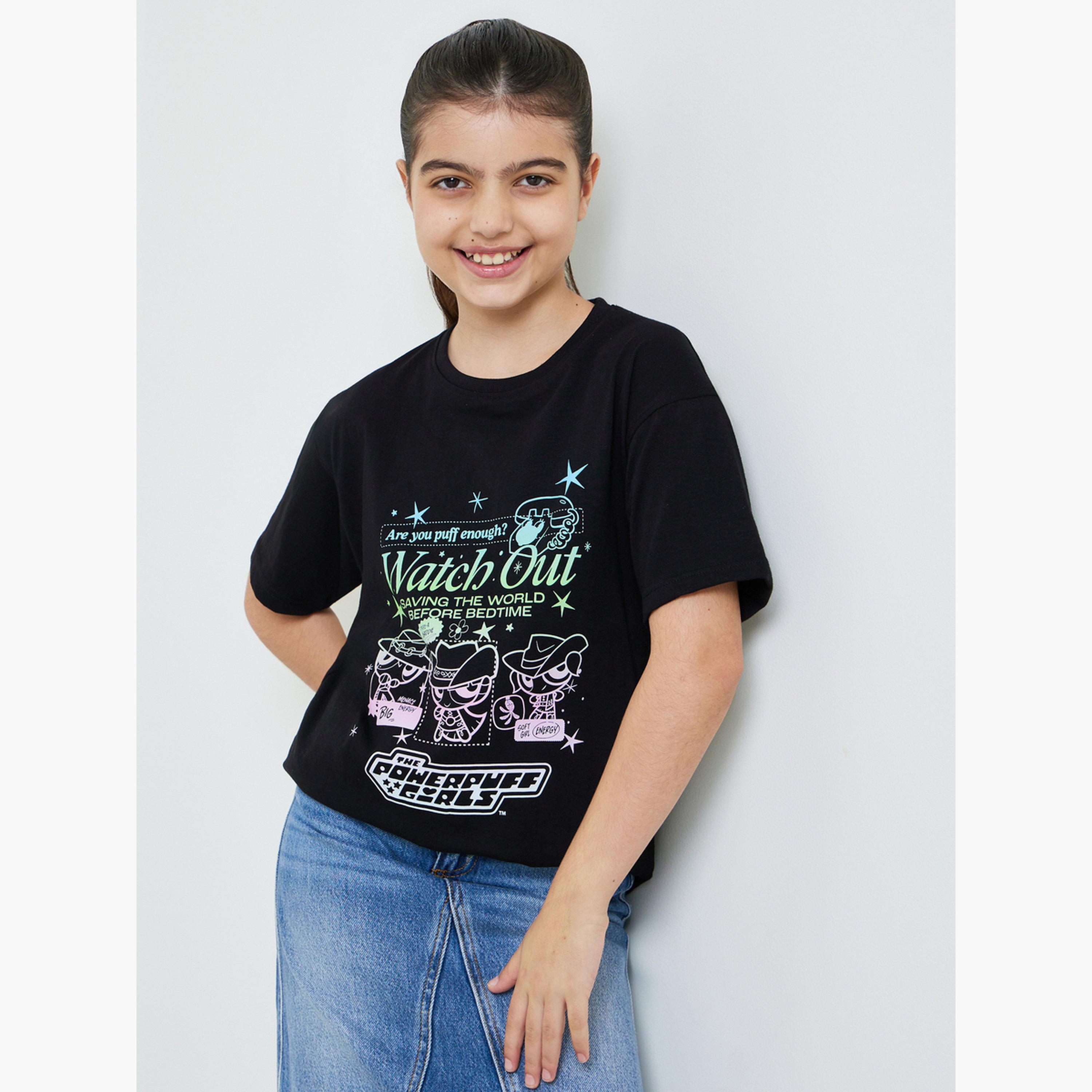 ستايلي - تيشيرت أسود فضفاض للفتيات المراهقات من سلسلة فتيات القوة-girls-clothing-tshirts-image-3