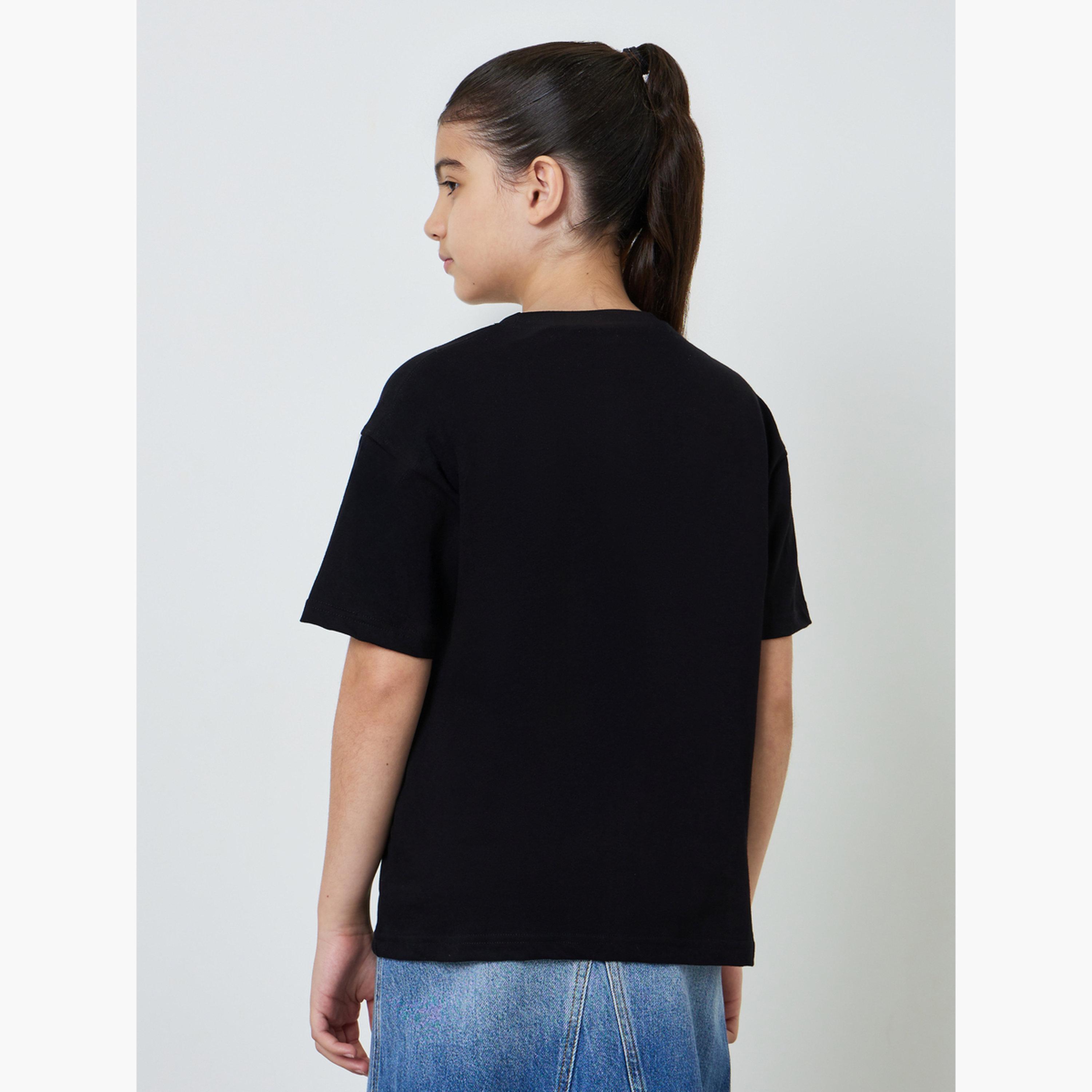 ستايلي - تيشيرت أسود فضفاض للفتيات المراهقات من سلسلة فتيات القوة-girls-clothing-tshirts-image-4