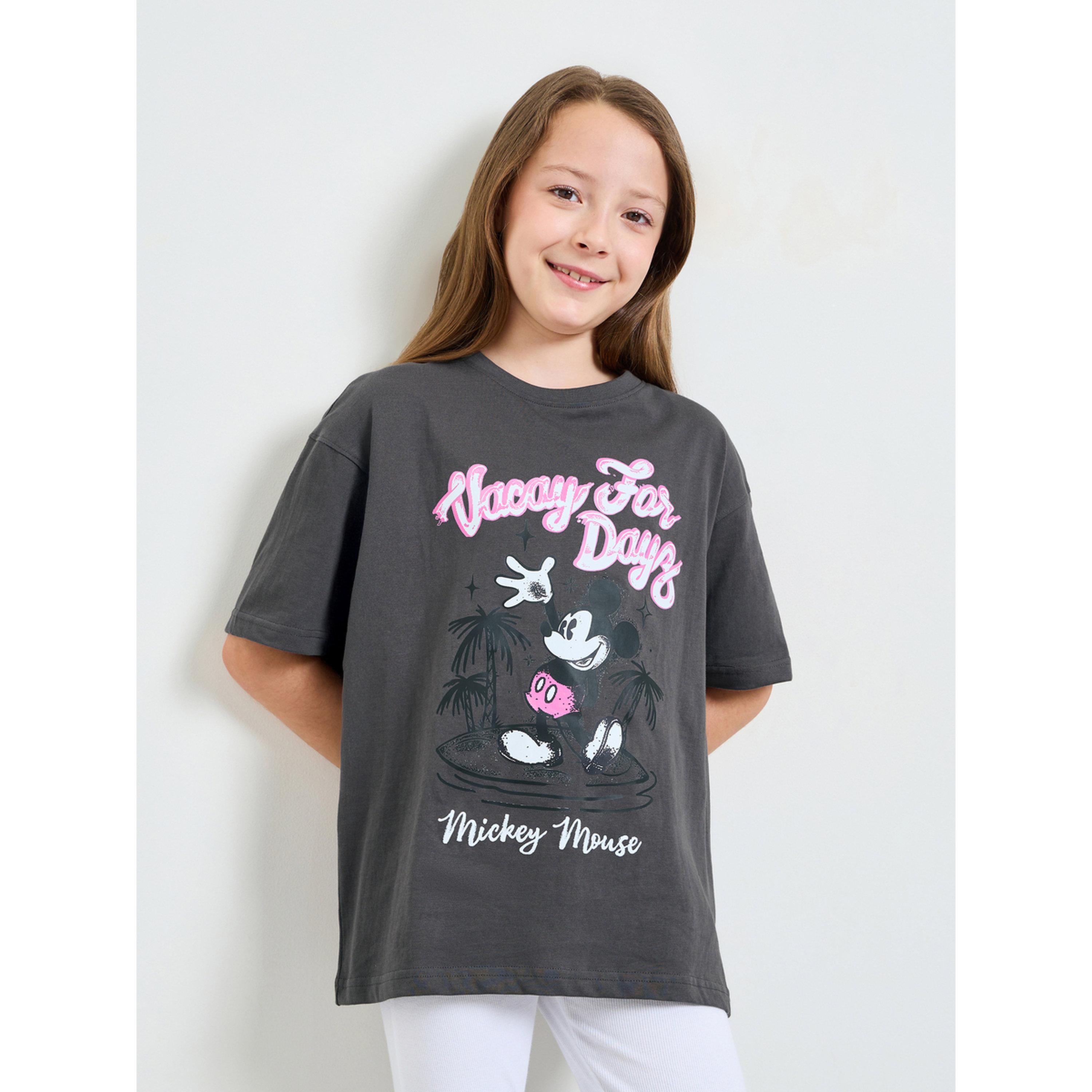 Styli Teen Girls Grey Mickey Mouse Print Cotton Oversized T-Shirt-girls-clothing-tshirts-image-1