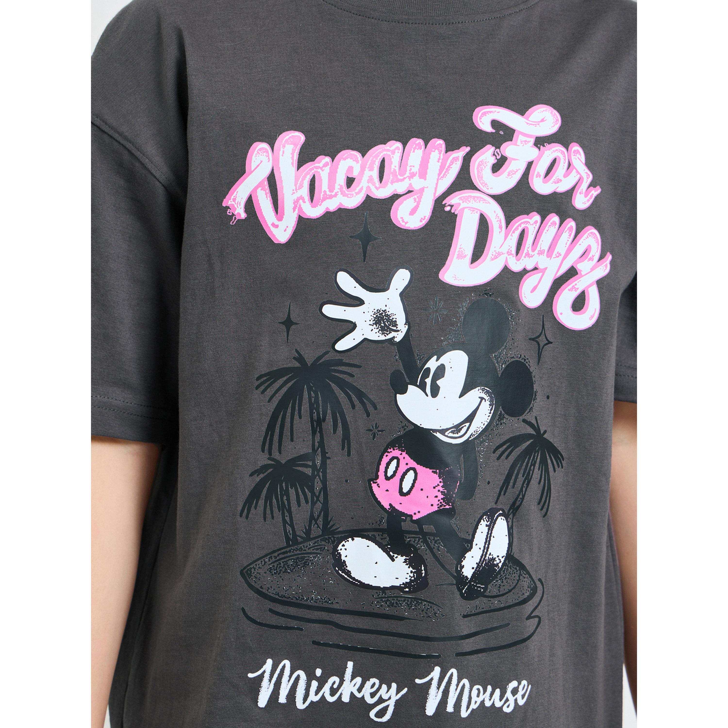 Styli Teen Girls Grey Mickey Mouse Print Cotton Oversized T-Shirt-girls-clothing-tshirts-image-4