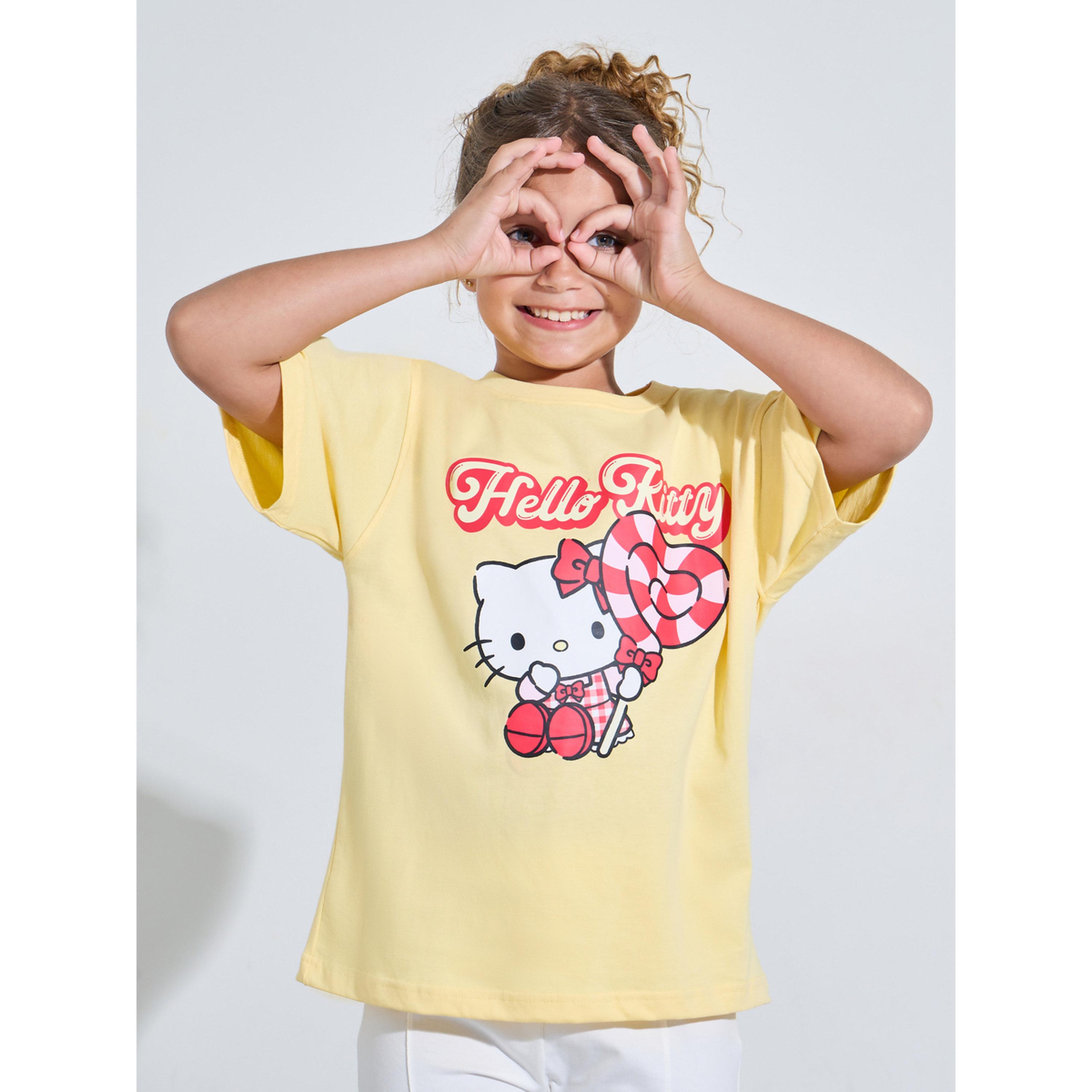 Styli Teen Girls Yellow Hello Kitty Print Oversized T-Shirt-girls-clothing-tshirts-image-1