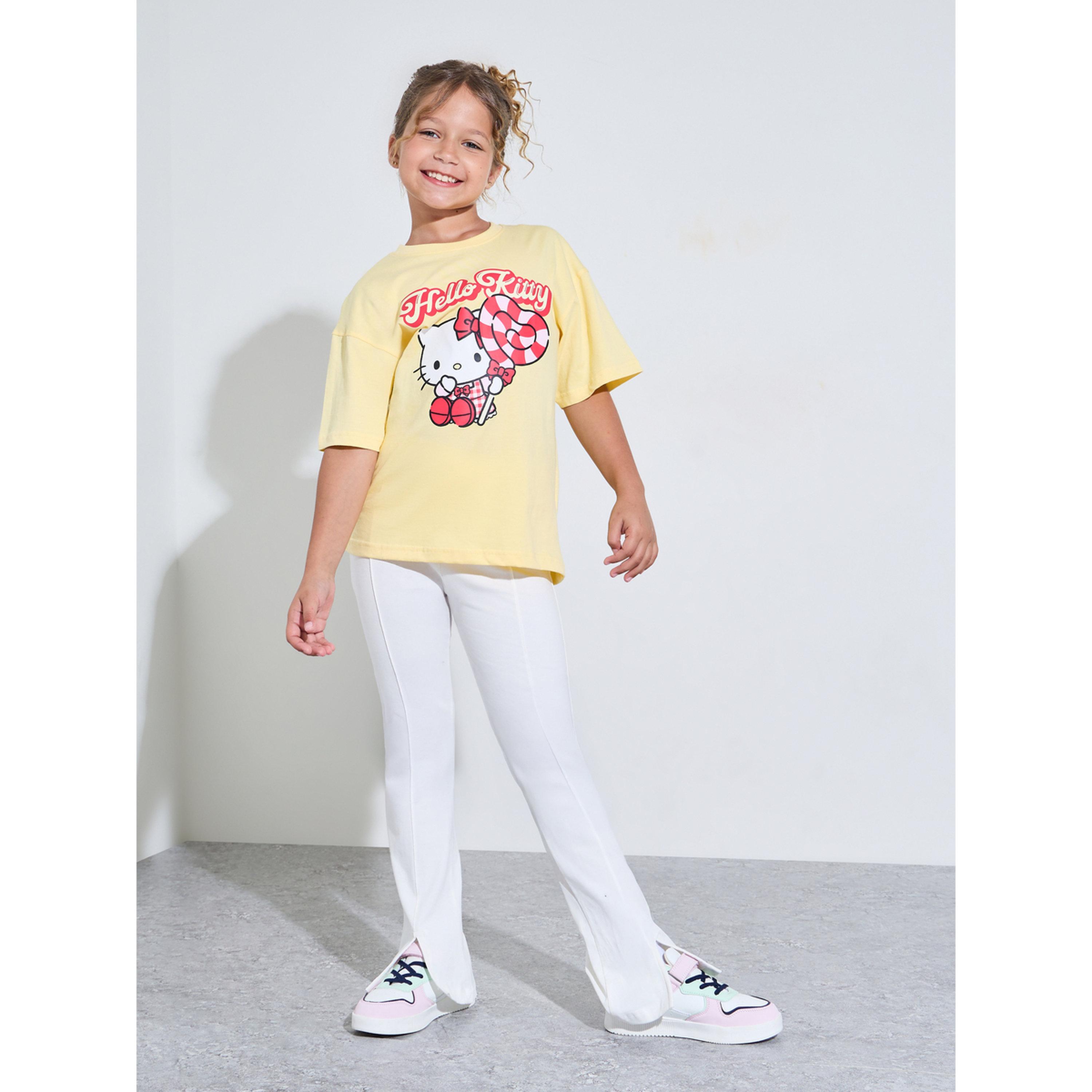 Styli Teen Girls Yellow Hello Kitty Print Oversized T-Shirt-girls-clothing-tshirts-image-2