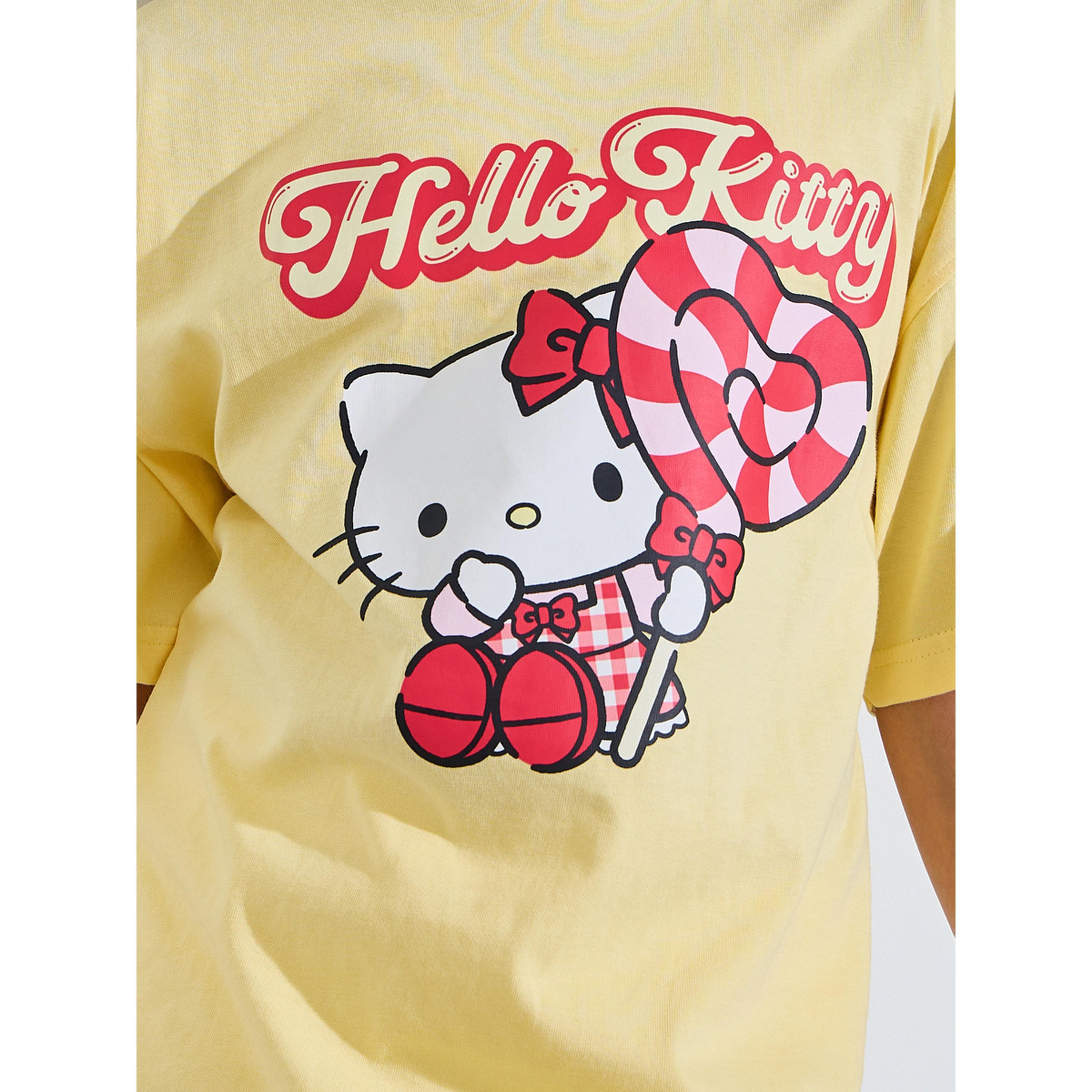 Styli Teen Girls Yellow Hello Kitty Print Oversized T-Shirt-girls-clothing-tshirts-image-4