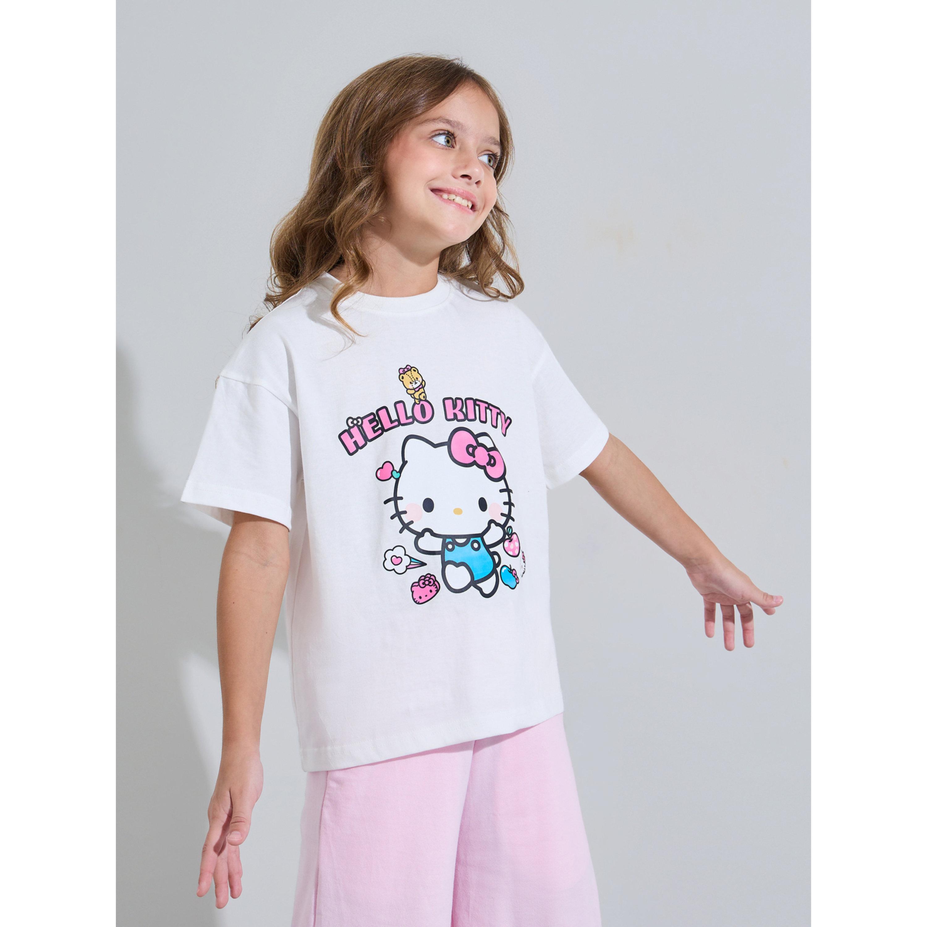 Styli Girls Off White Hello Kitty Print Oversized T-Shirt-girls-clothing-tshirts-image-1