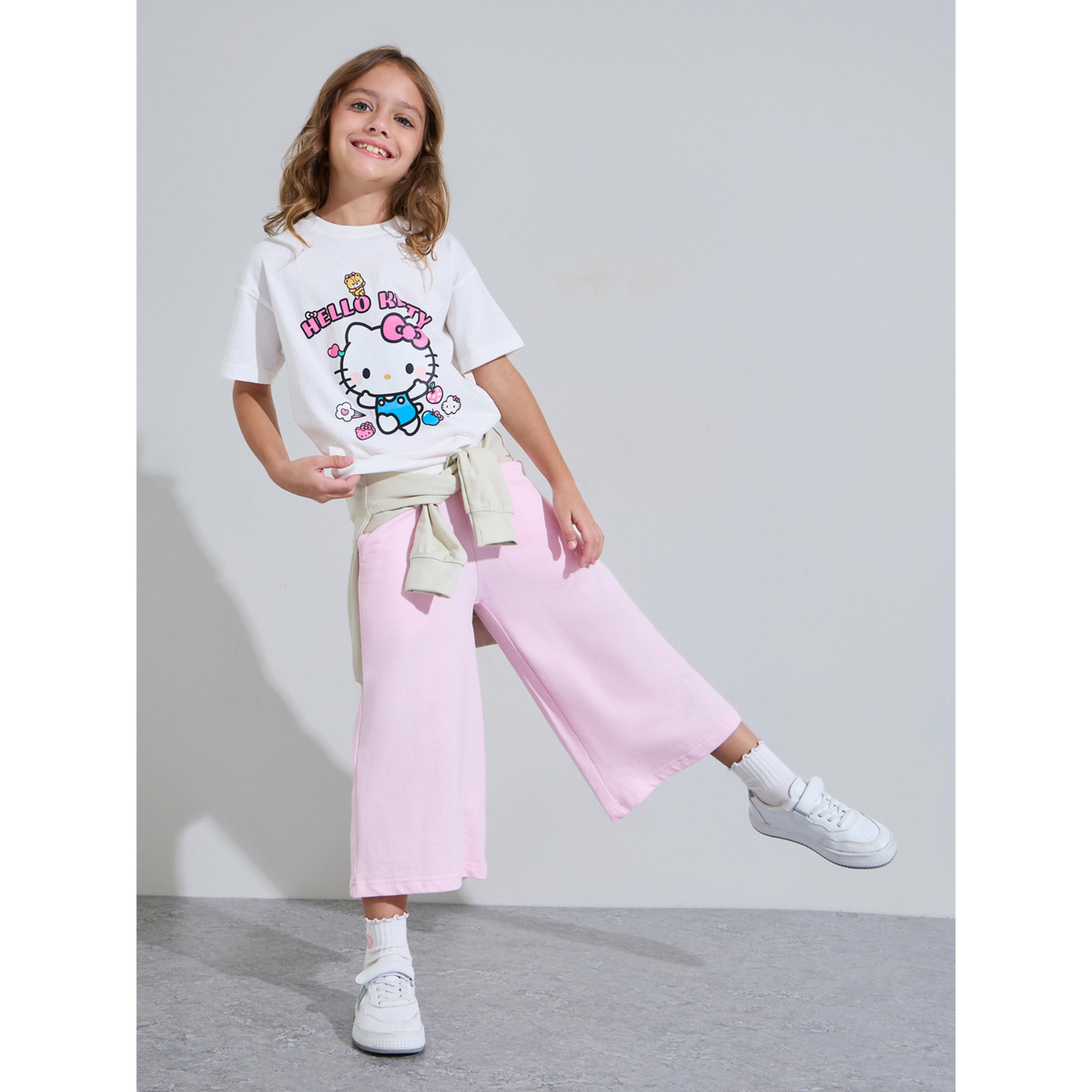 Styli Girls Off White Hello Kitty Print Oversized T-Shirt-girls-clothing-tshirts-image-2