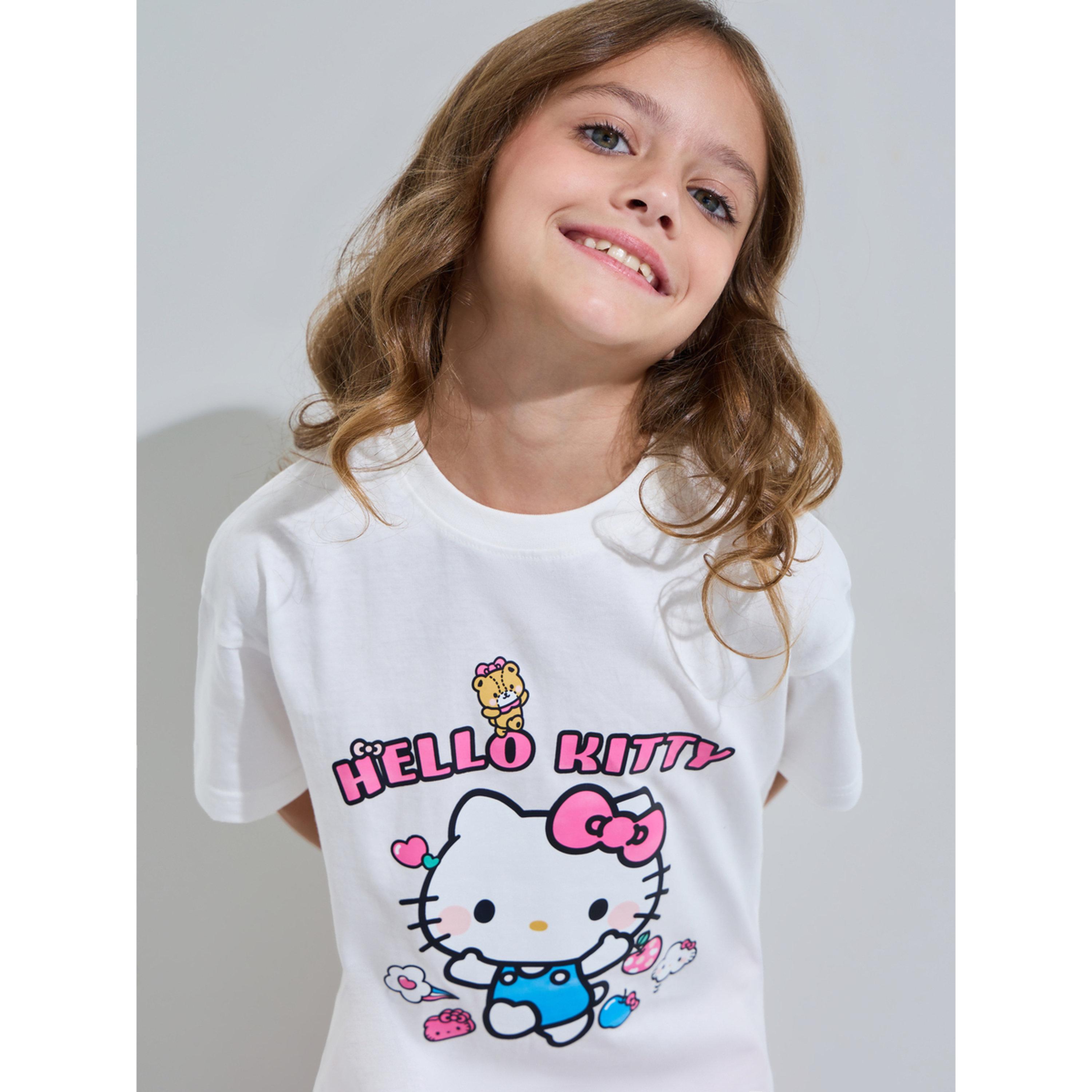 Styli Girls Off White Hello Kitty Print Oversized T-Shirt-girls-clothing-tshirts-image-5