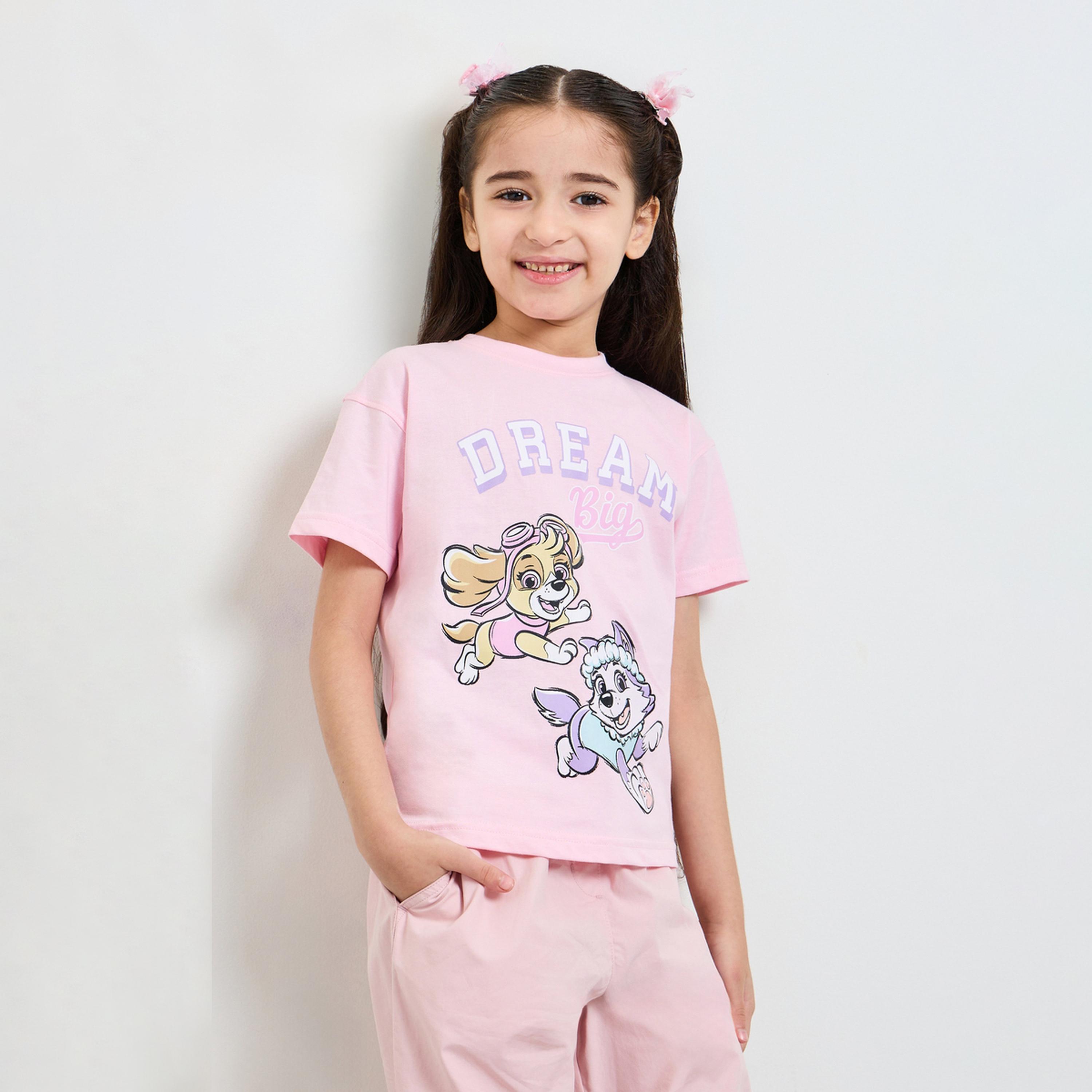 ستايلي - تيشيرت قطني للبنات باللون الوردي بطبعة باو باترول-girls-clothing-tshirts-image-1