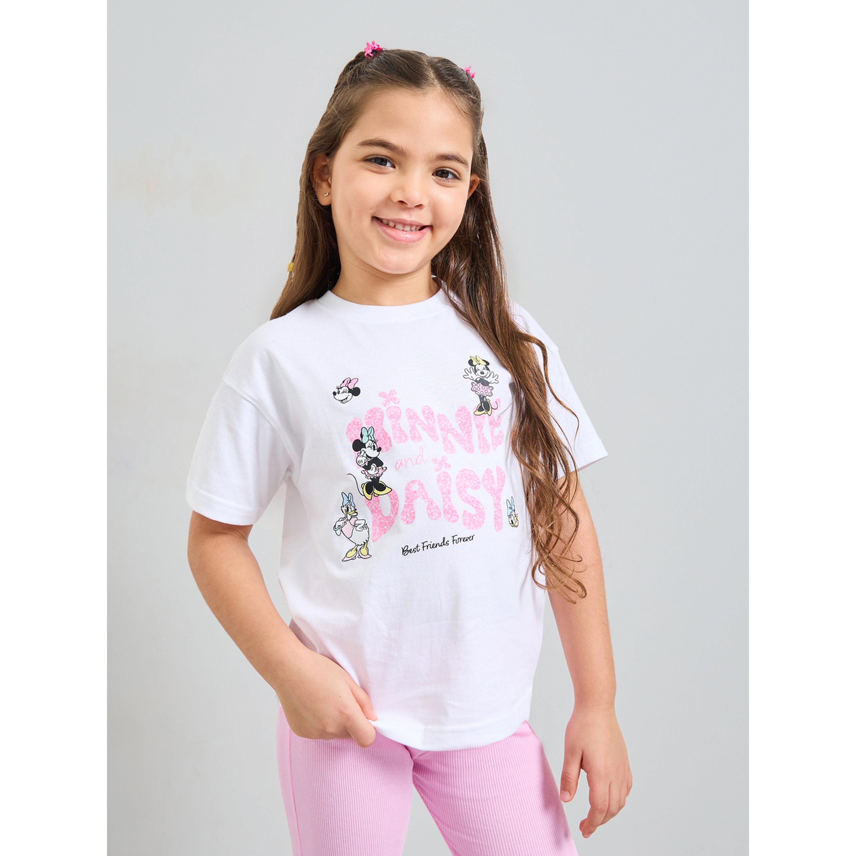 Styli Girls White Minnie and Daisy Graphic Cotton T-Shirt-girls-clothing-tshirts-image-1