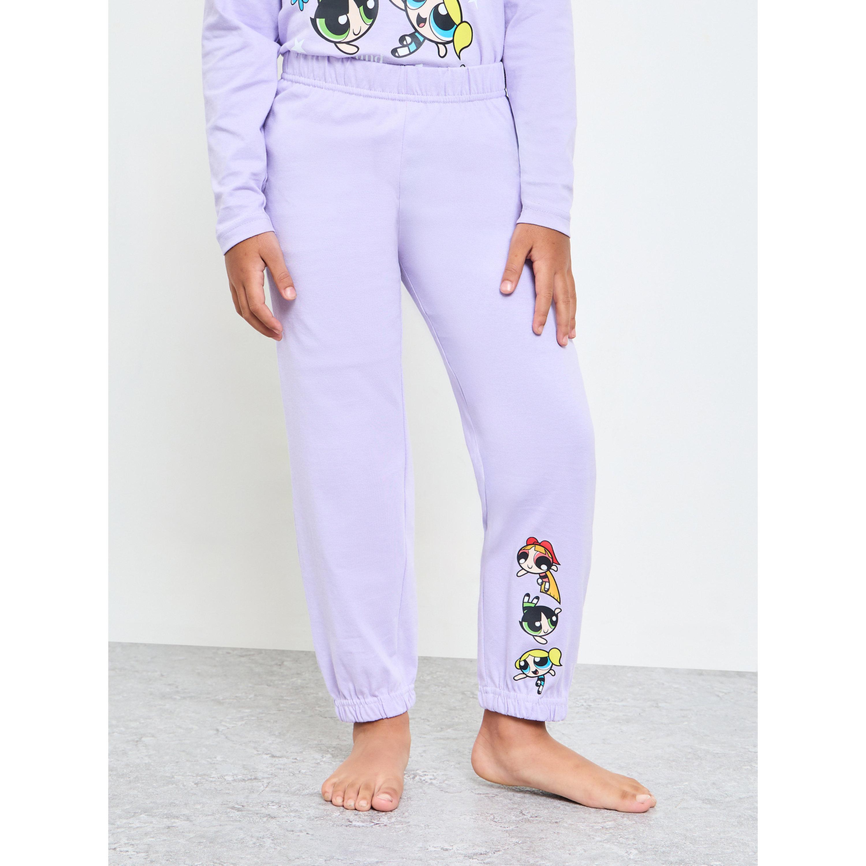 طقم بيجاما من بنطال وتيشيرت قطن بطبعة باور بَف للفتيات-girls-clothing-nightwear-image-4