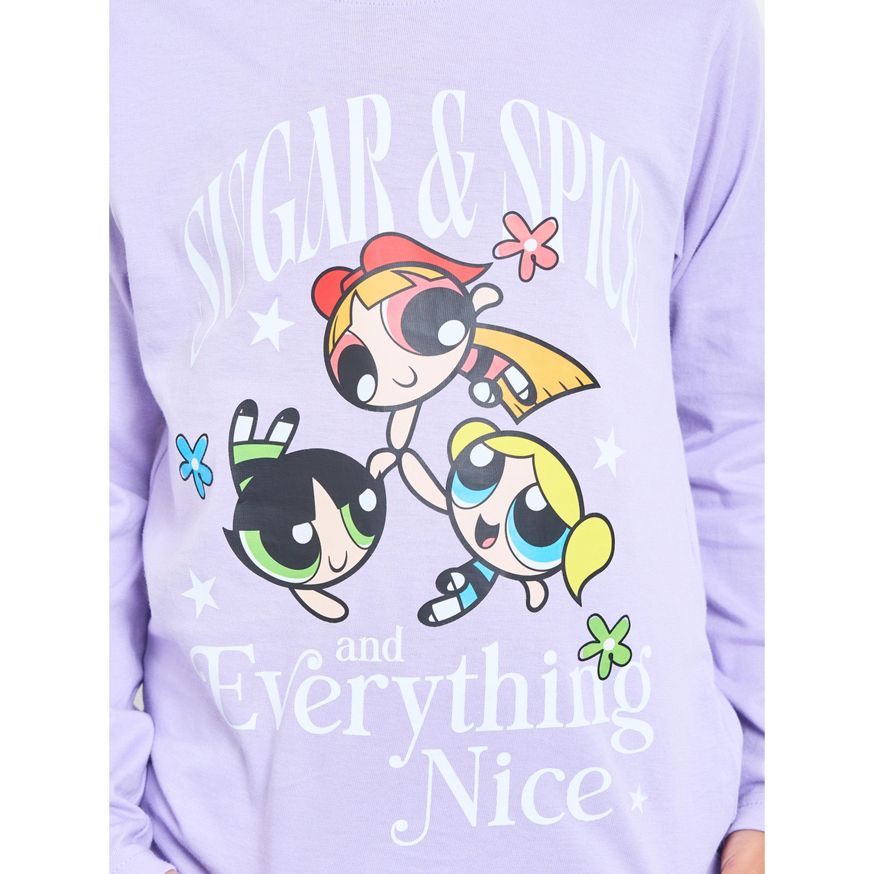 طقم بيجاما من بنطال وتيشيرت قطن بطبعة باور بَف للفتيات-girls-clothing-nightwear-image-5