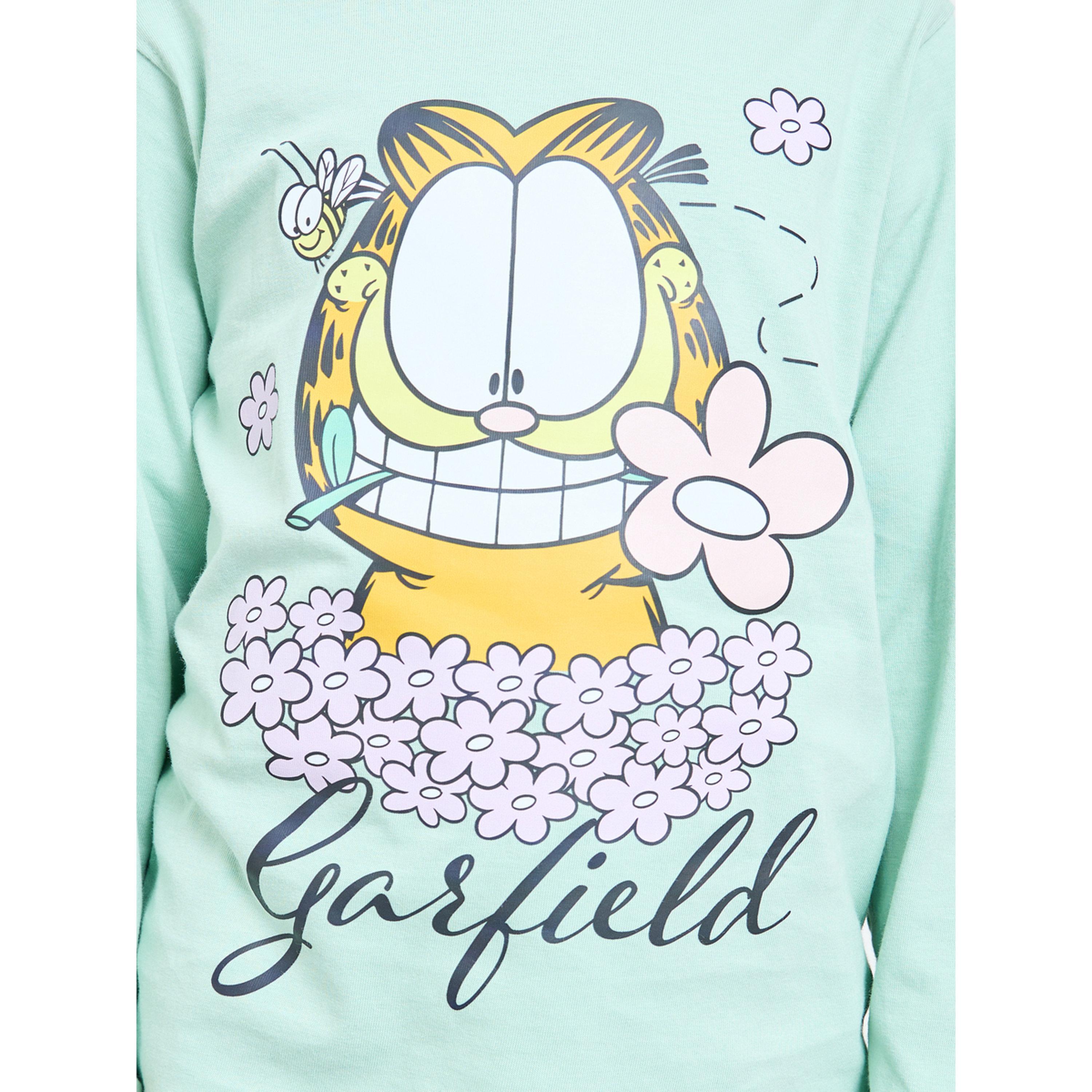 طقم بيجاما من بنطال وتيشيرت قطن بأكمام طويلة وطبعة غارفيلد للبنات-girls-clothing-nightwear-image-5