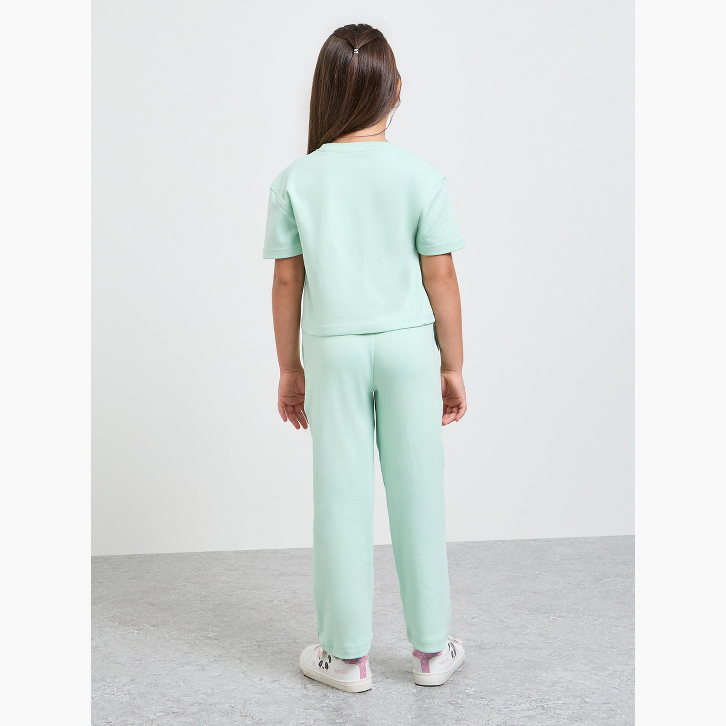 مجموعة من جوغر وبلوزة قصيرة قطن للبنات-girls-clothing-setsandcoords-image-3