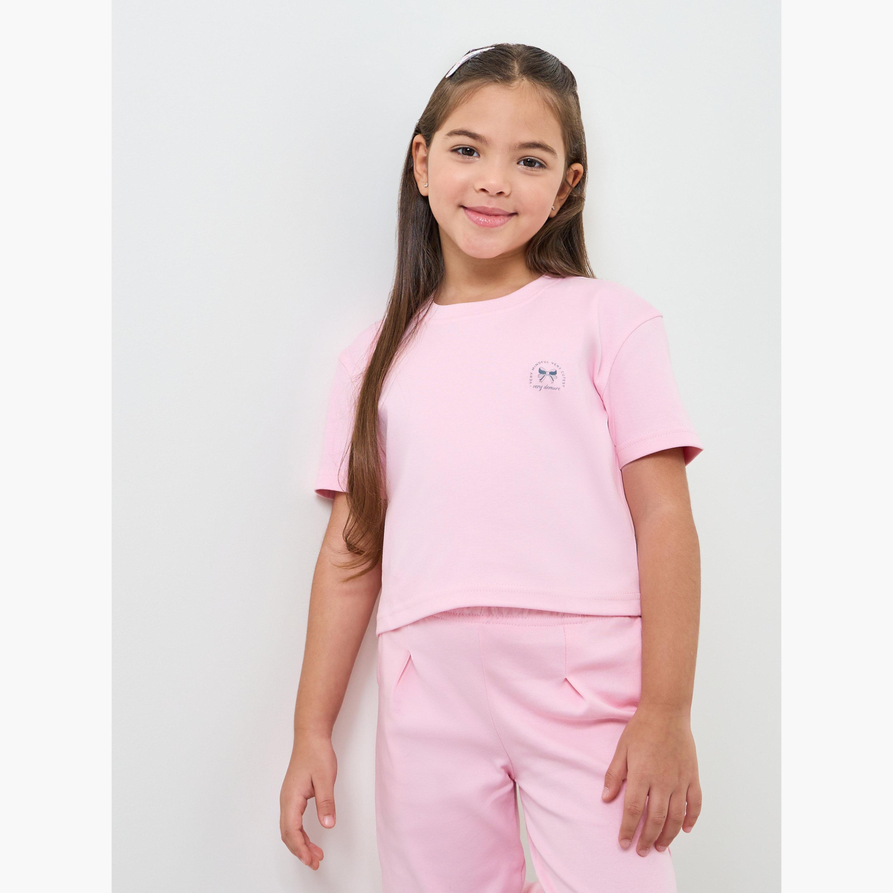 مجموعة من جوغر وبلوزة قصيرة قطن للبنات-girls-clothing-setsandcoords-image-2