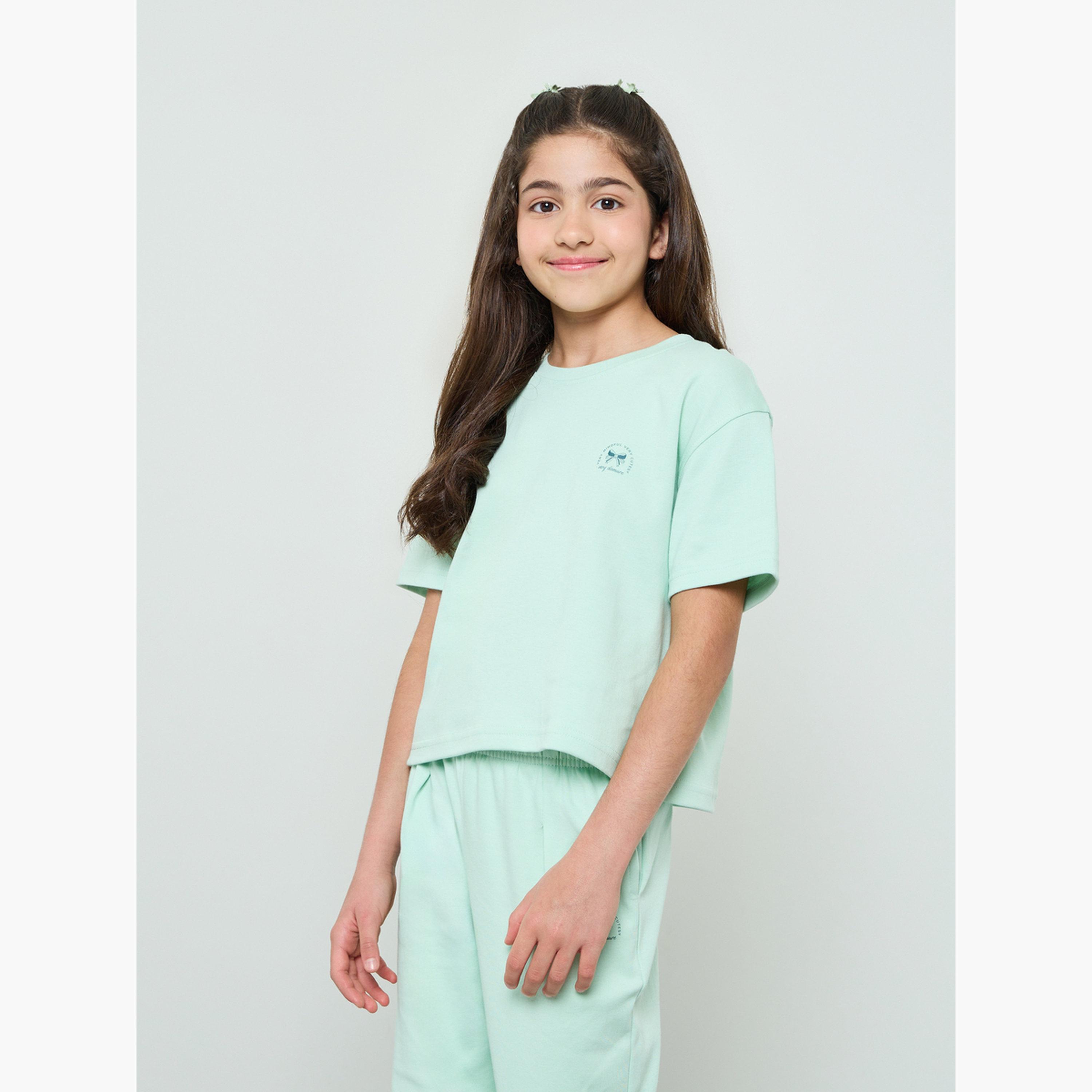 مجموعة من جوغر بأرجل مستقيمة وبلوزة قصيرة للبنات باللون الأخضر-girls-clothing-setsandcoords-image-2