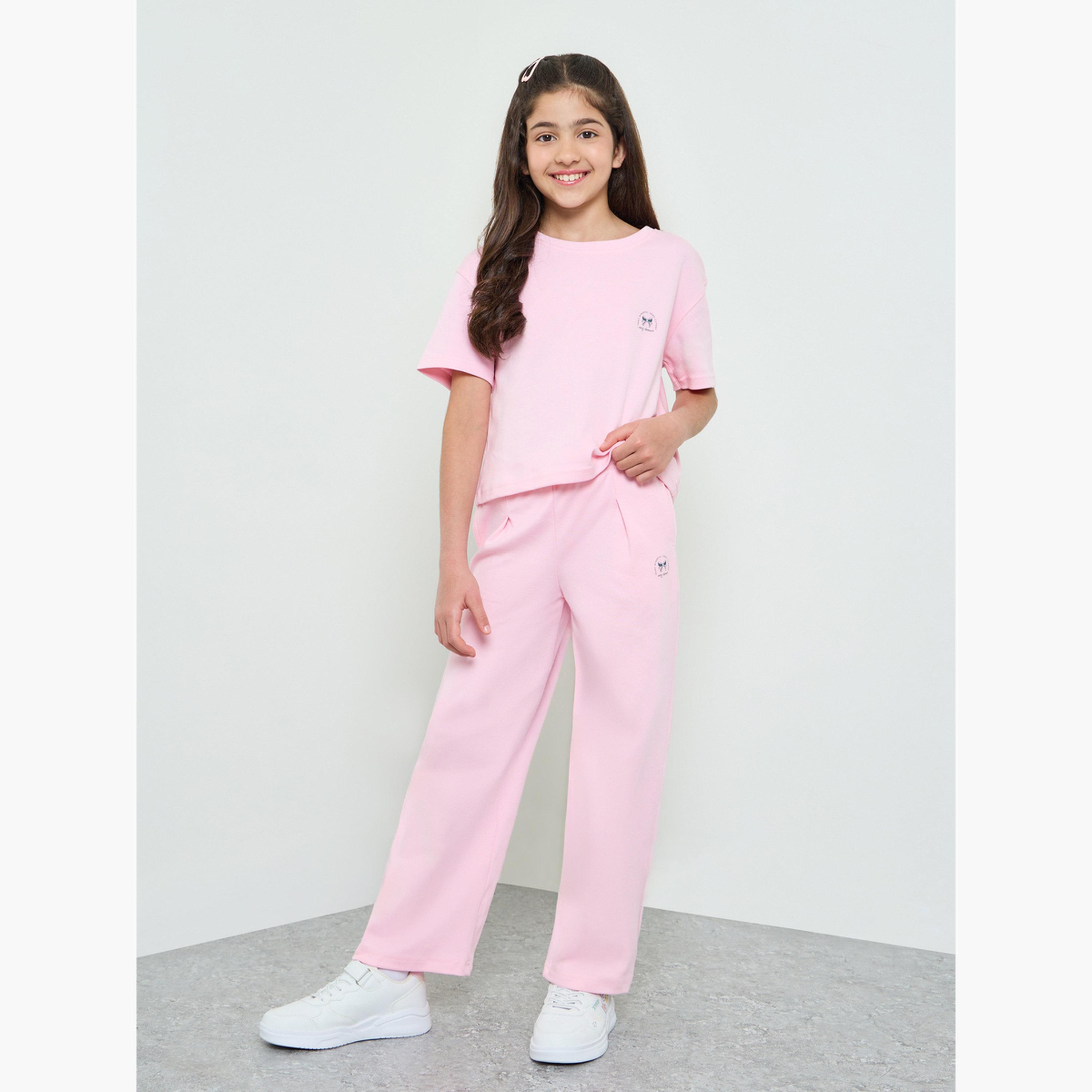Styli Girls Light Pink Crop Top with Straight Leg Joggers Set-girls-clothing-setsandcoords-image-1