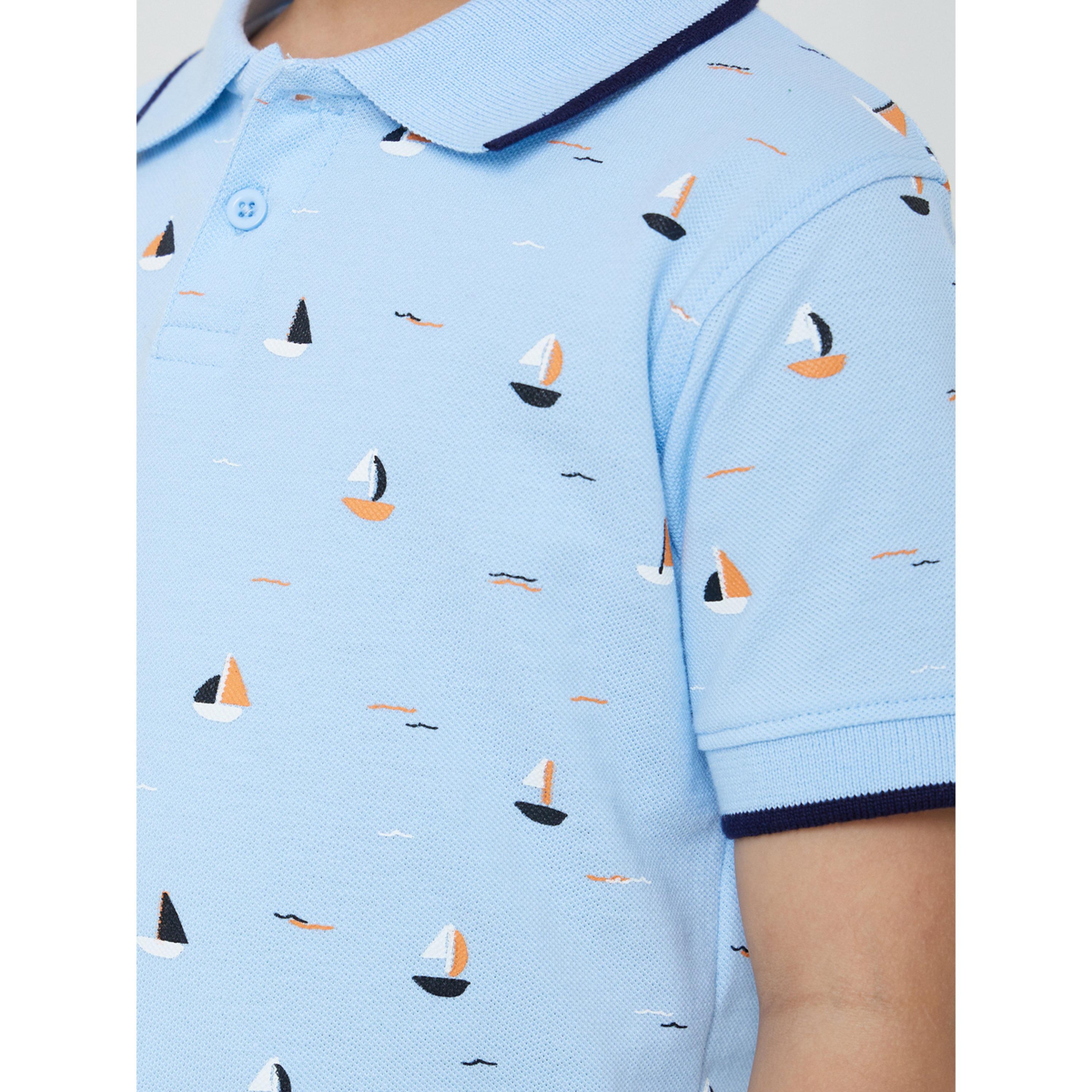 تيشيرت بولو قطن بطبعة سفينة شراعية للأولاد-boys-clothing-tshirtsandpolos-image-4