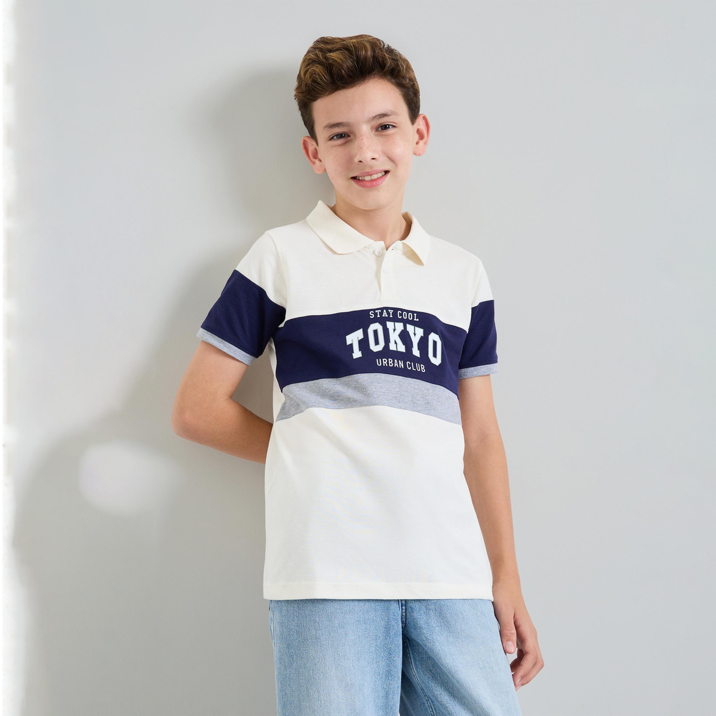 Styli Boys Color Block Polo T-Shirt with Text Print-boys-clothing-tshirtsandpolos-image-1