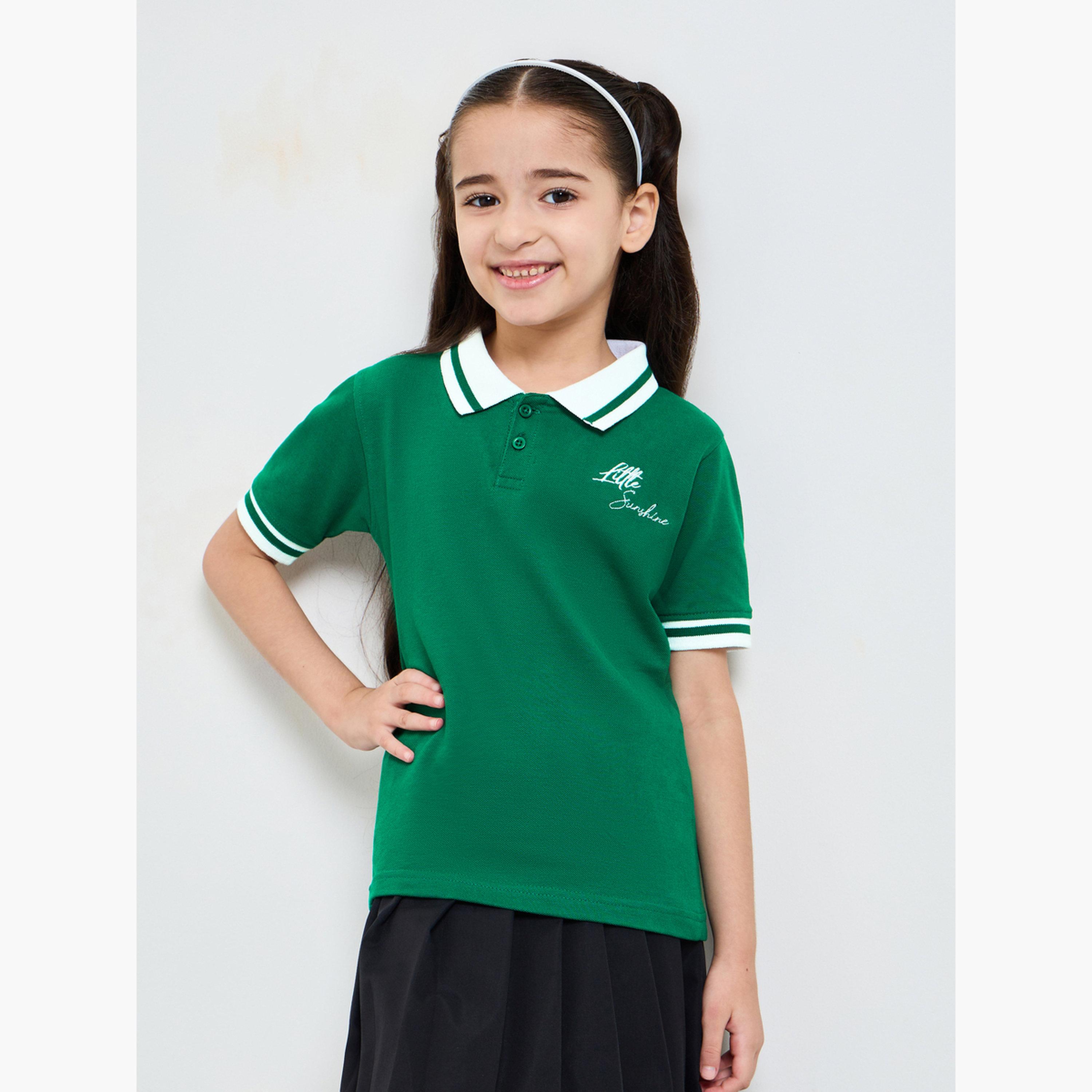 Styli Girl Contrast Collar Polo T-Shirt with Embroidery-girls-clothing-tshirts-image-1
