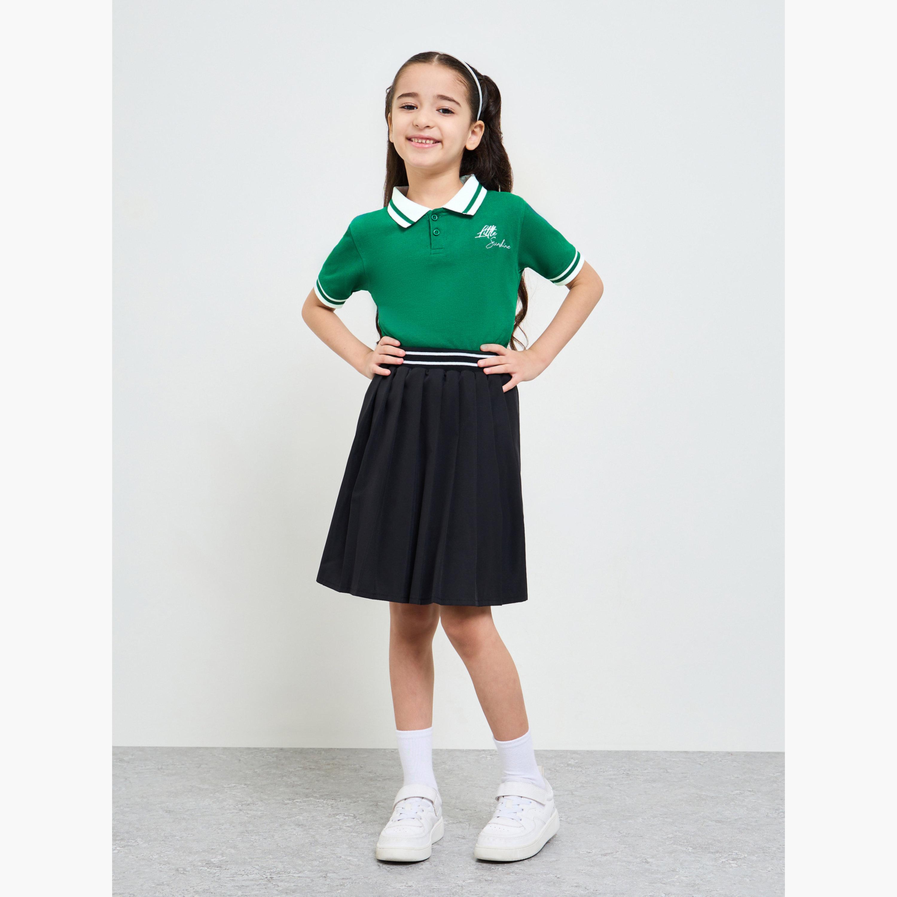 Styli Girl Contrast Collar Polo T-Shirt with Embroidery-girls-clothing-tshirts-image-2