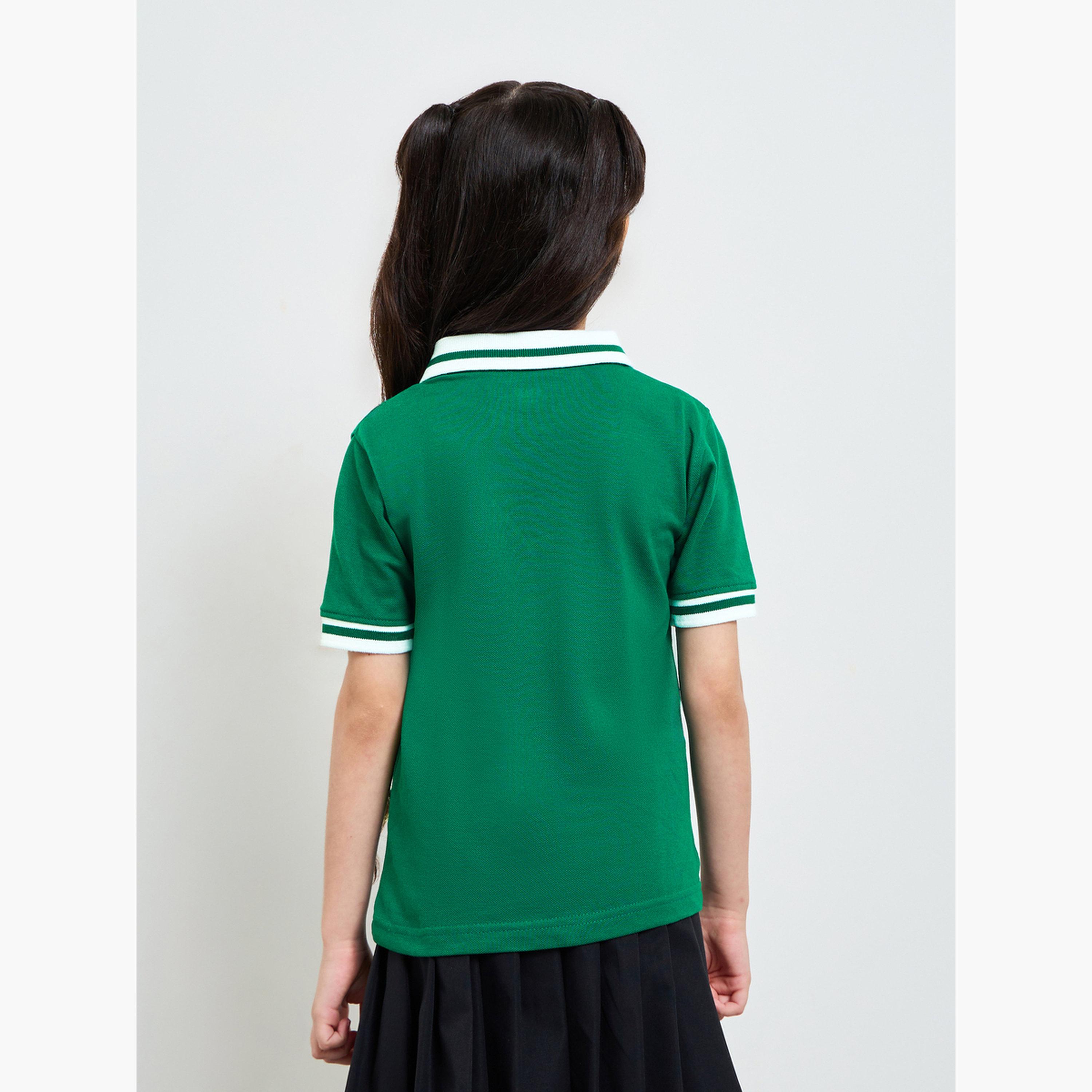 Styli Girl Contrast Collar Polo T-Shirt with Embroidery-girls-clothing-tshirts-image-3