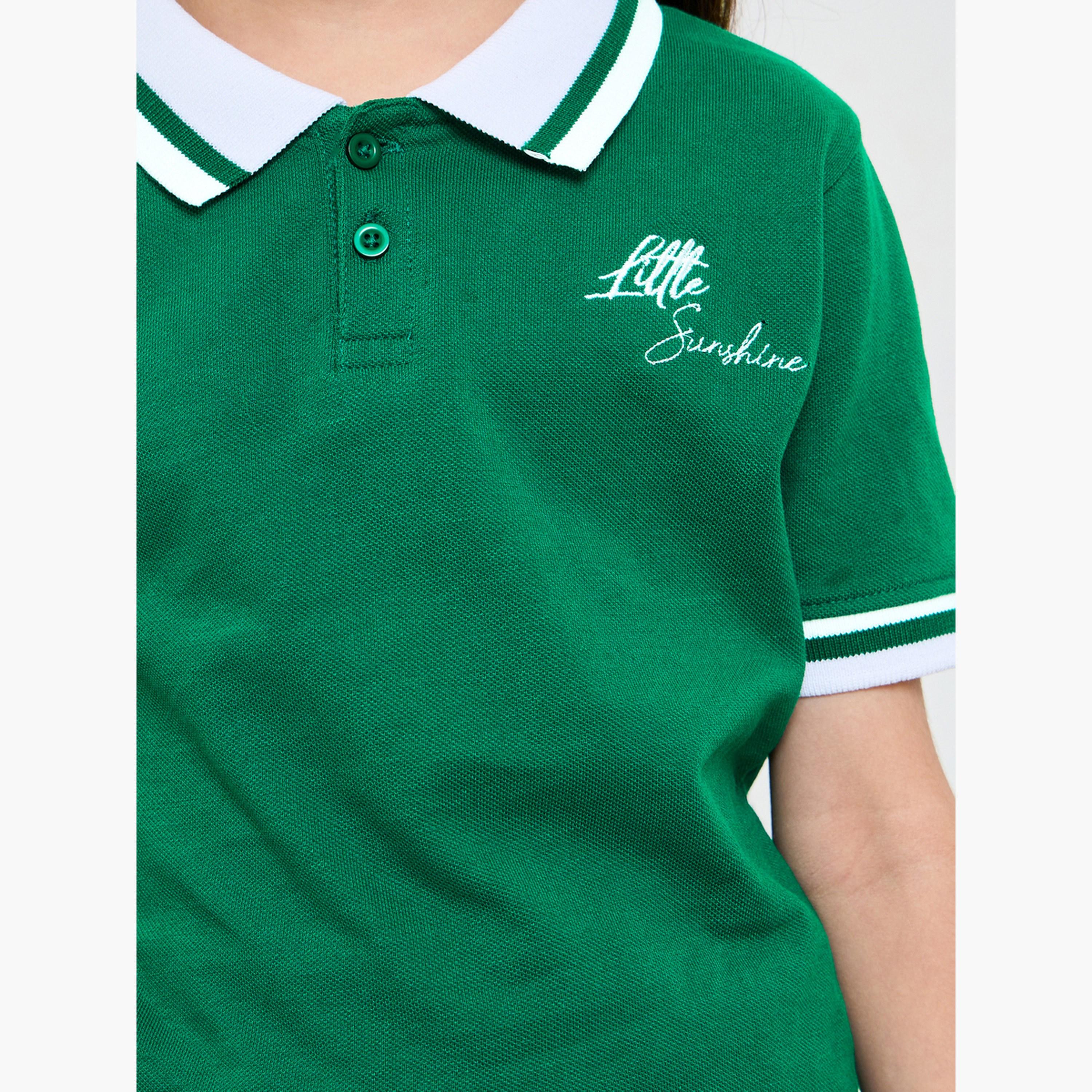 Styli Girl Contrast Collar Polo T-Shirt with Embroidery-girls-clothing-tshirts-image-4